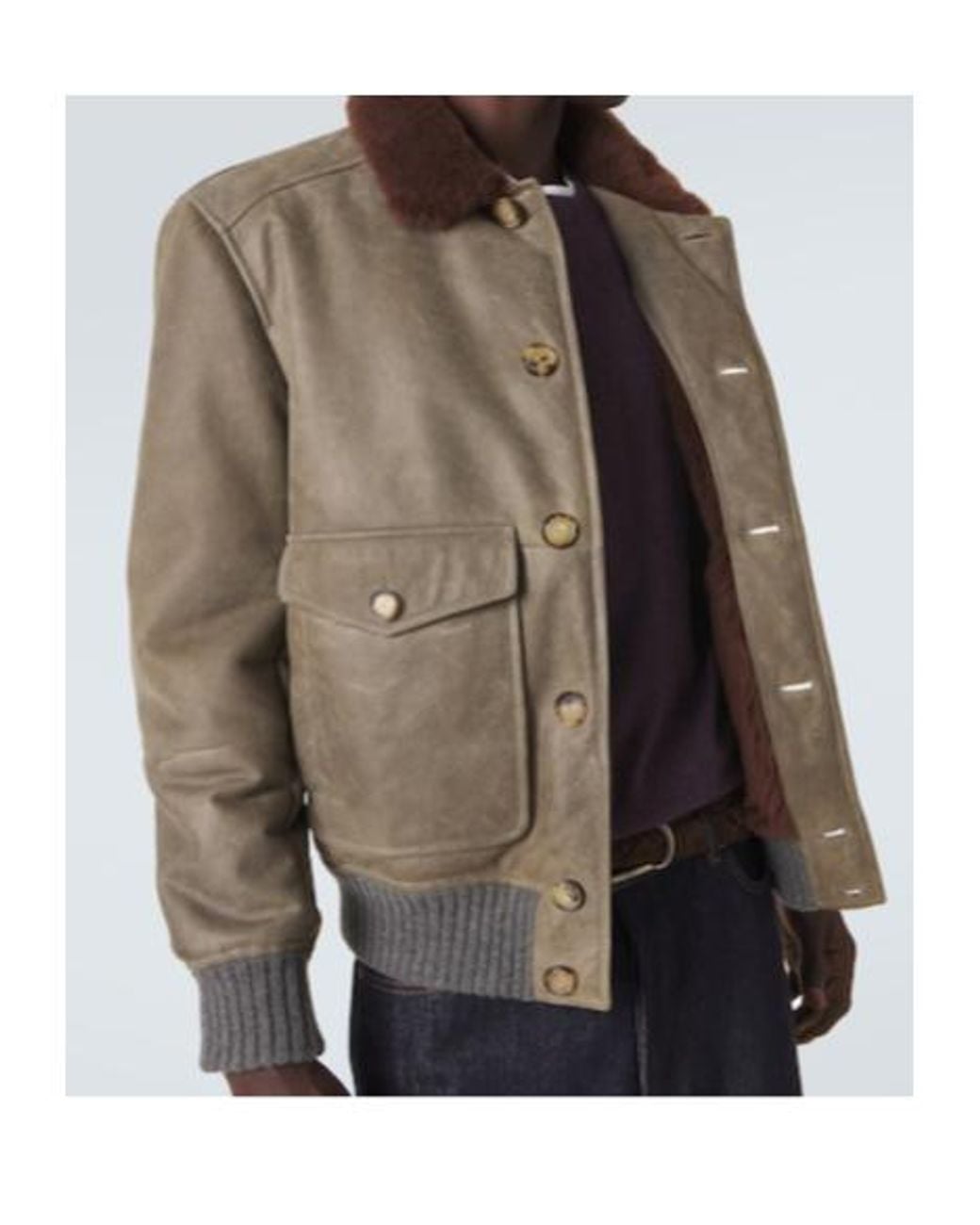 Brunello Cucinelli Brown Shearling-Lined Leather Blouson Jacket for men