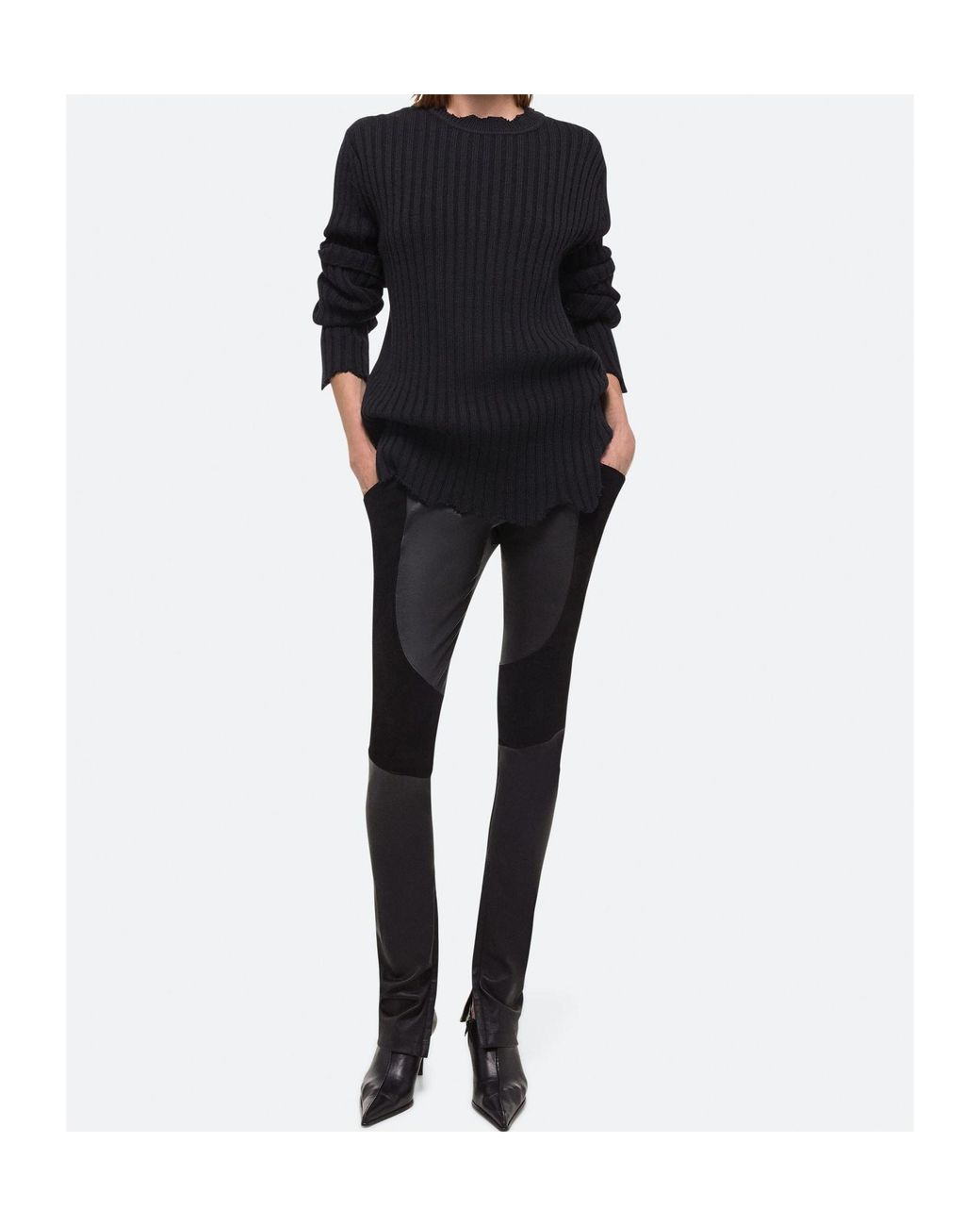 Helmut Lang Black Distressed Ribbed Jumper