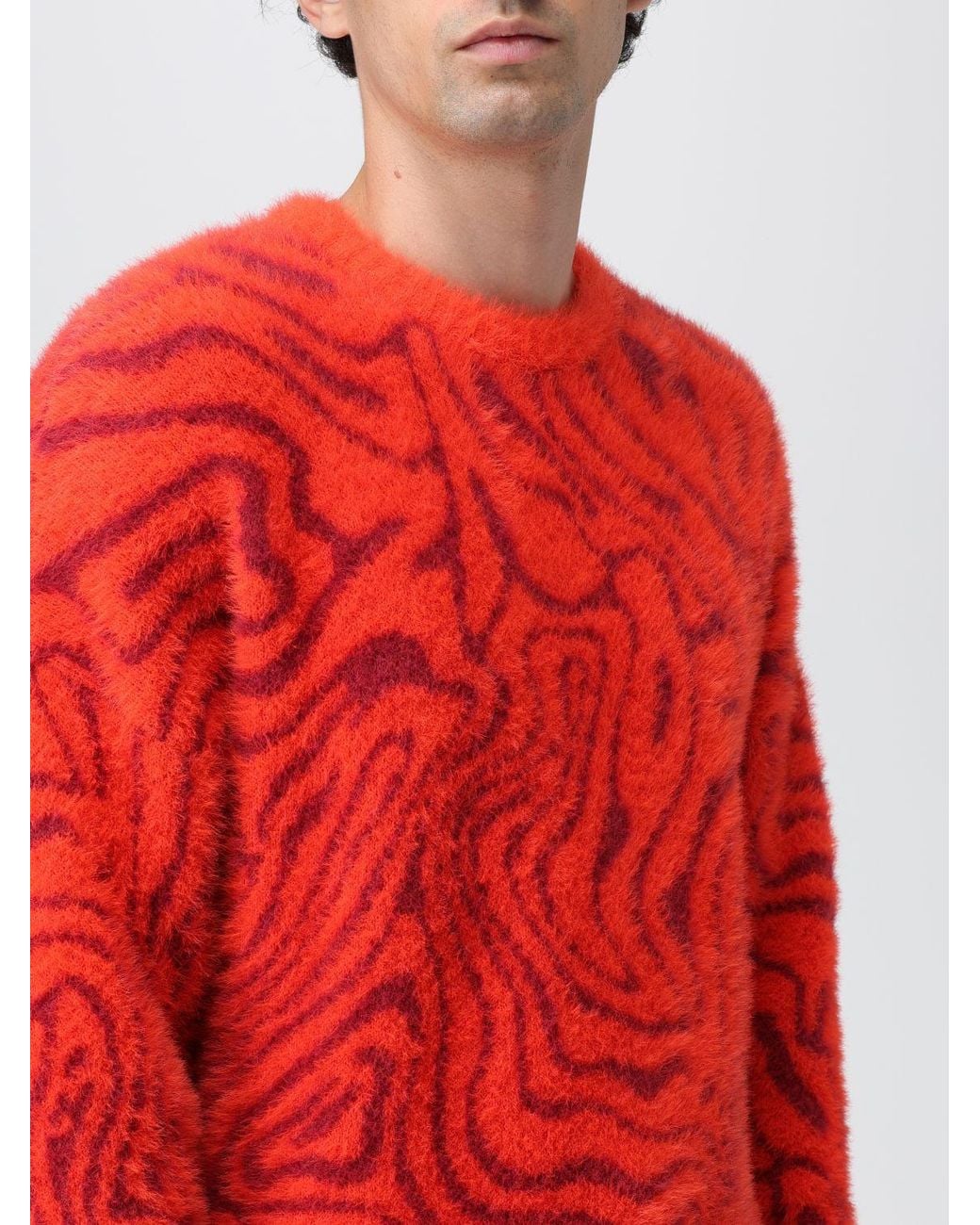 Marcelo Burlon Red Patterned-Intarsia Fleece Knitted Jumper for men
