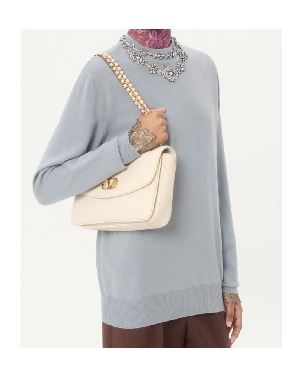 Valentino Gray Embroidered Crewneck Jumper