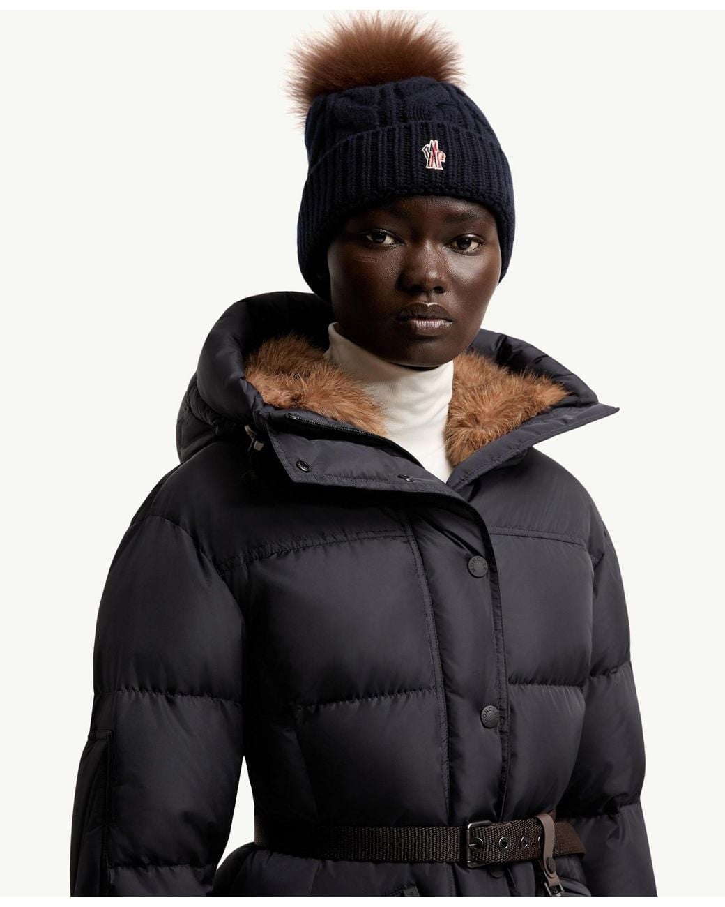 Moncler Blue Grenoble Logo Pom-Pom Knit Hat