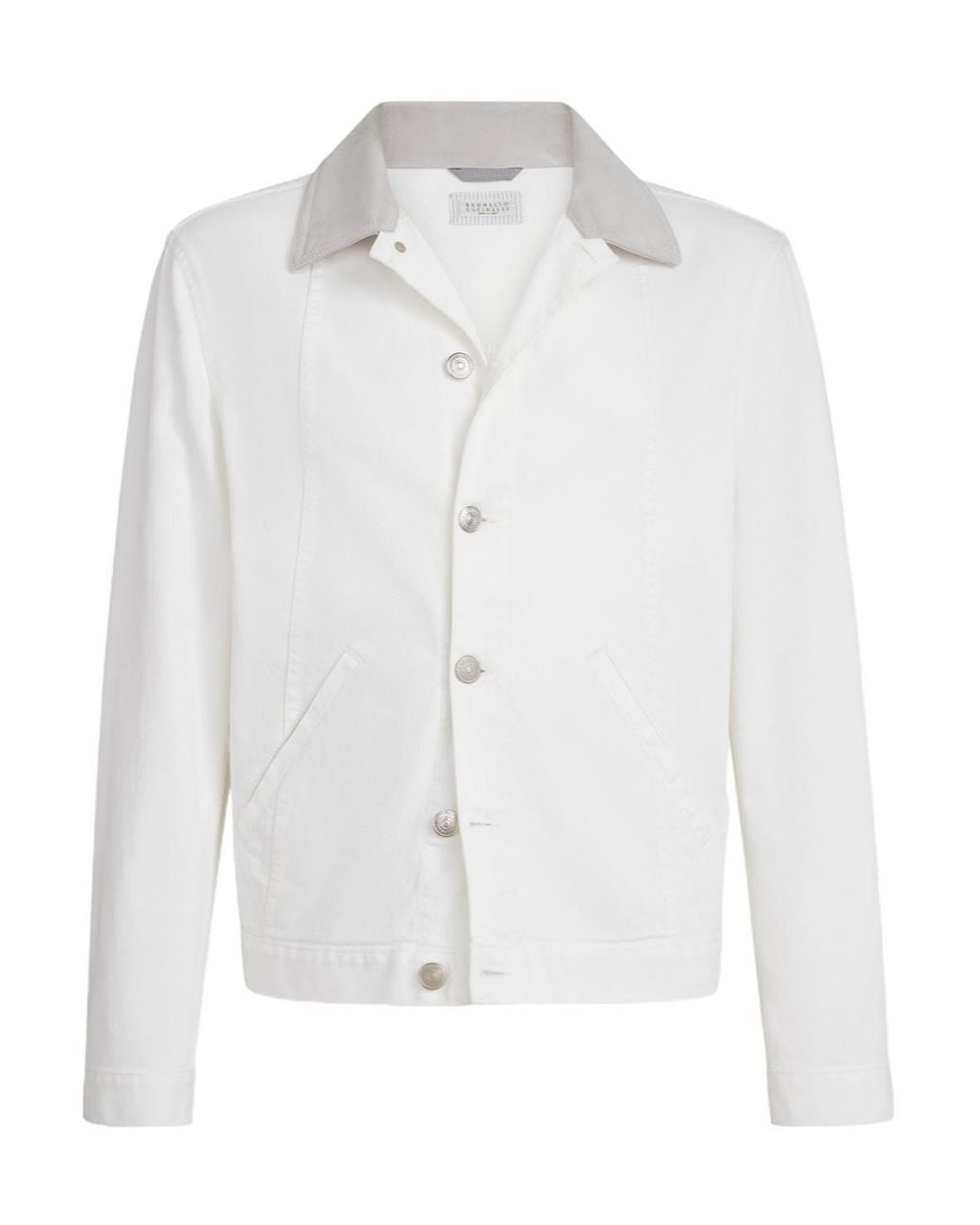 Brunello Cucinelli White Buttoned Denim Jacket for men
