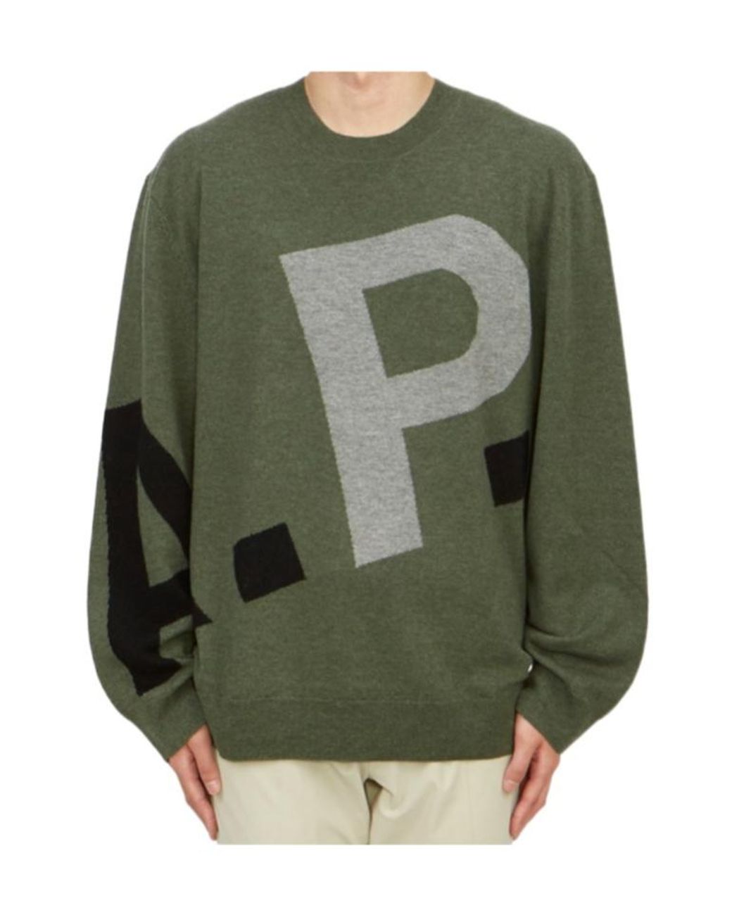 A.P.C. Green Logo Embroidered Knit Jumper for men