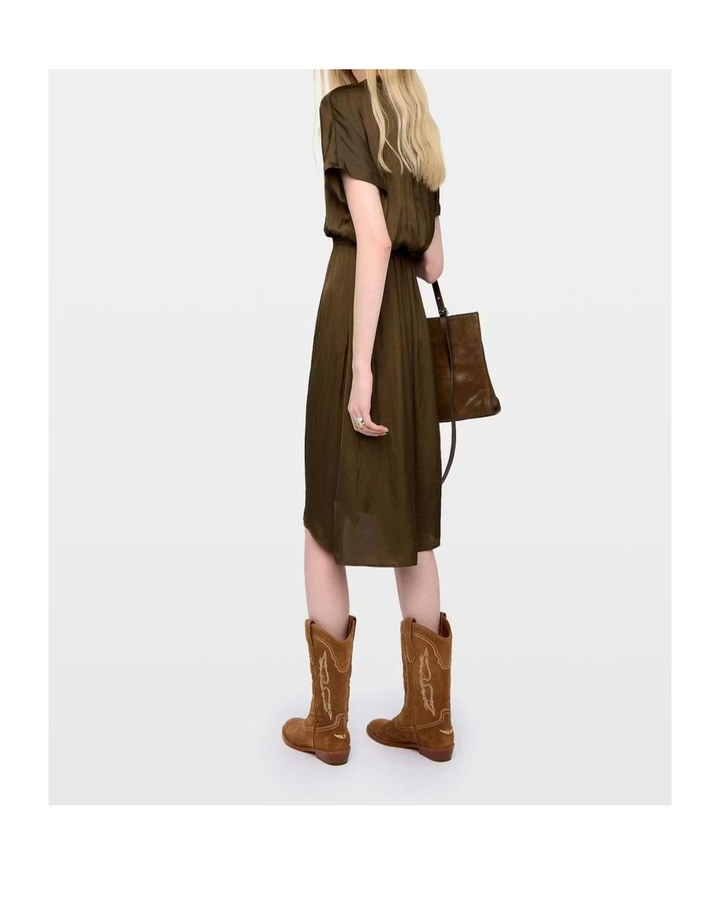 Zadig & Voltaire Green Riaz V-Neck Satin Midi Dress