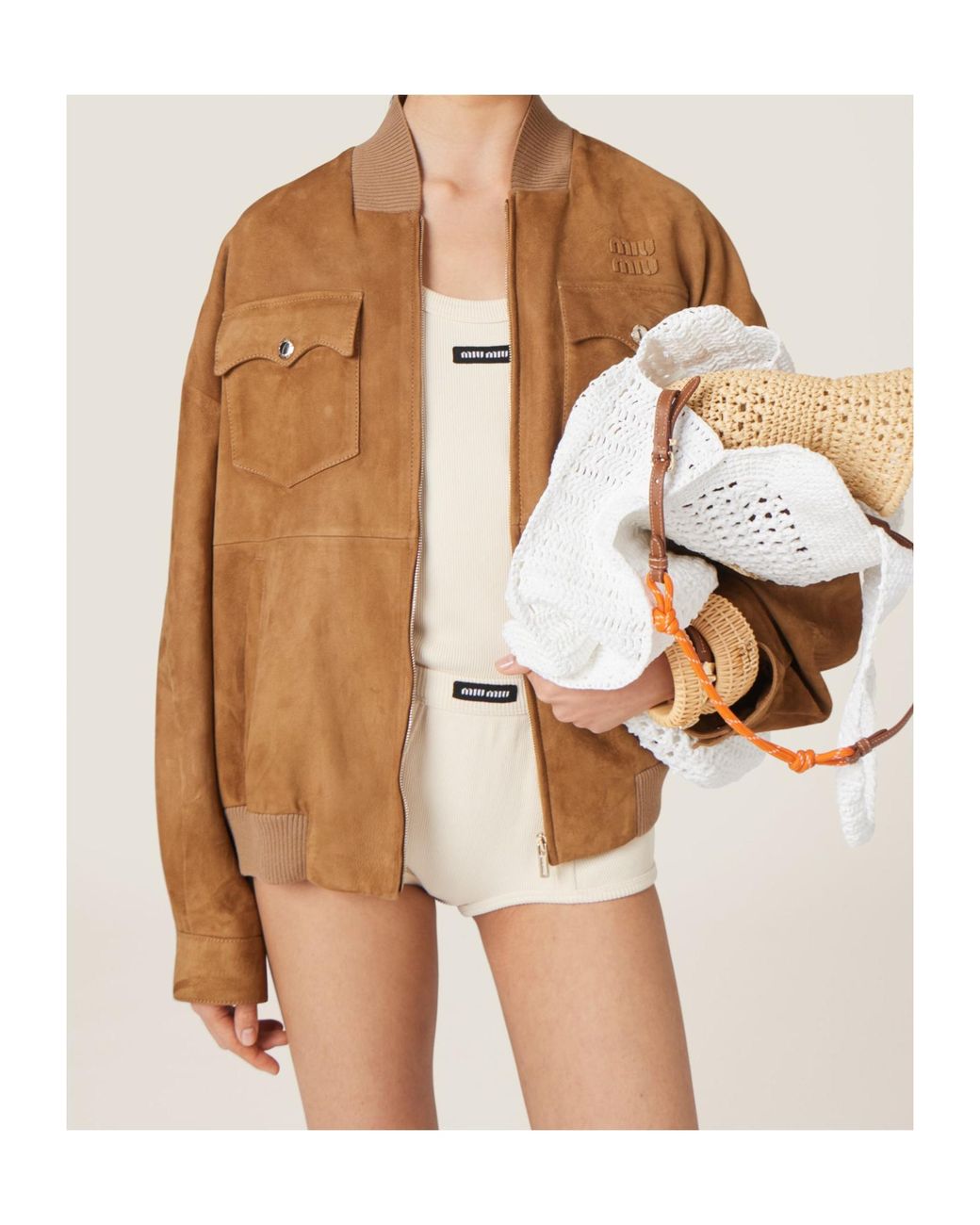 Miu Miu Brown Suede Nappa Leather Jacket