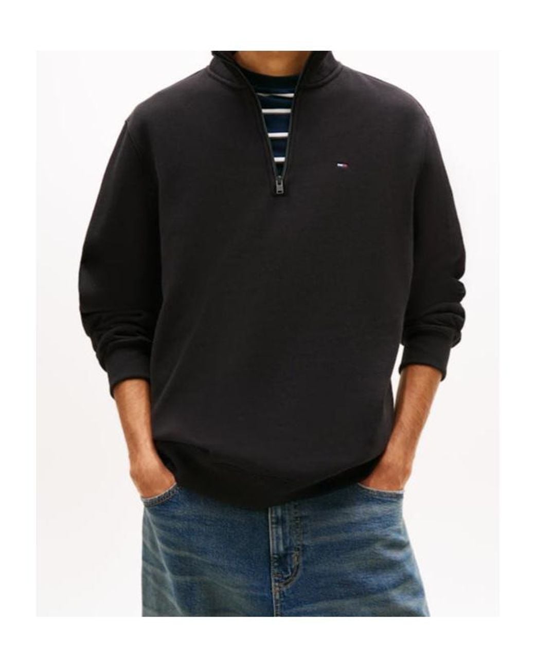 Tommy Hilfiger Black Quarter-Zip Logo-Embroidered Sweater for men