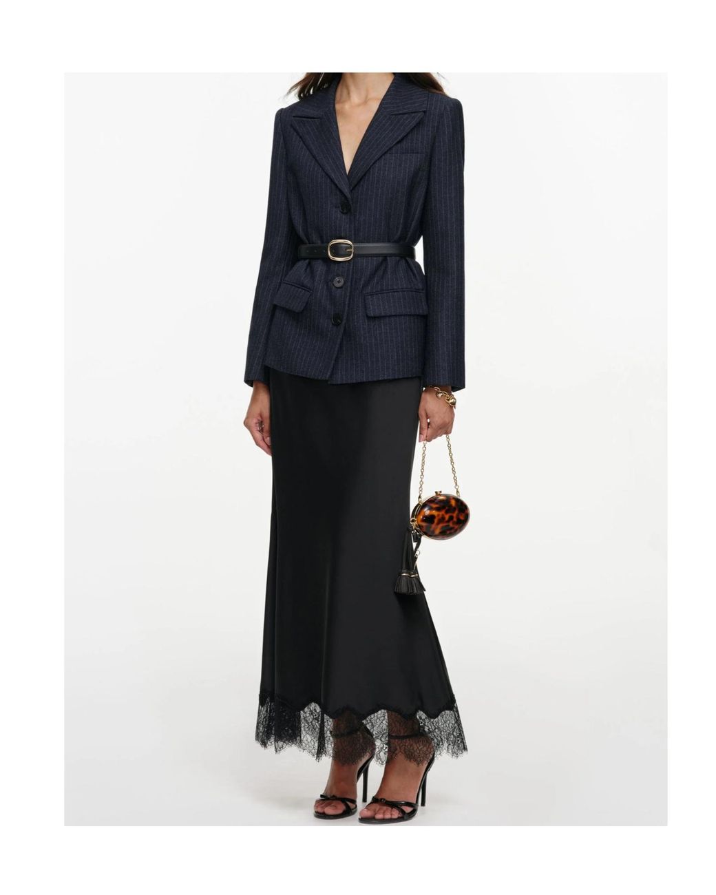 Self-Portrait Black Tailored Blazer Satin Midi Dress