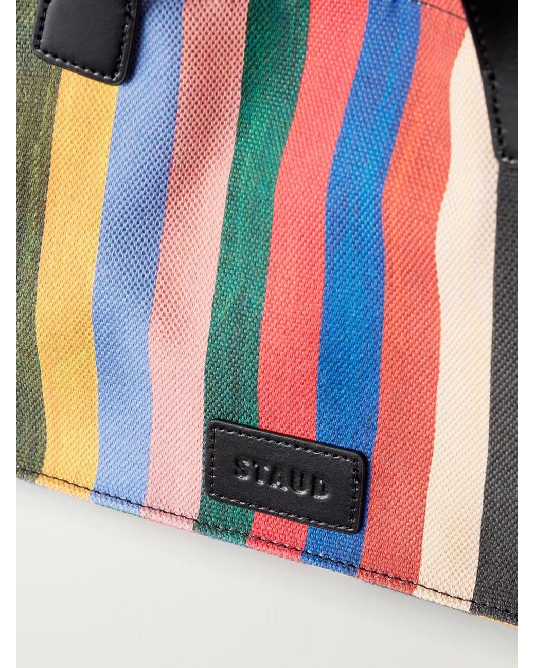 Staud Red Leather-Trimmed Striped Canvas Tote
