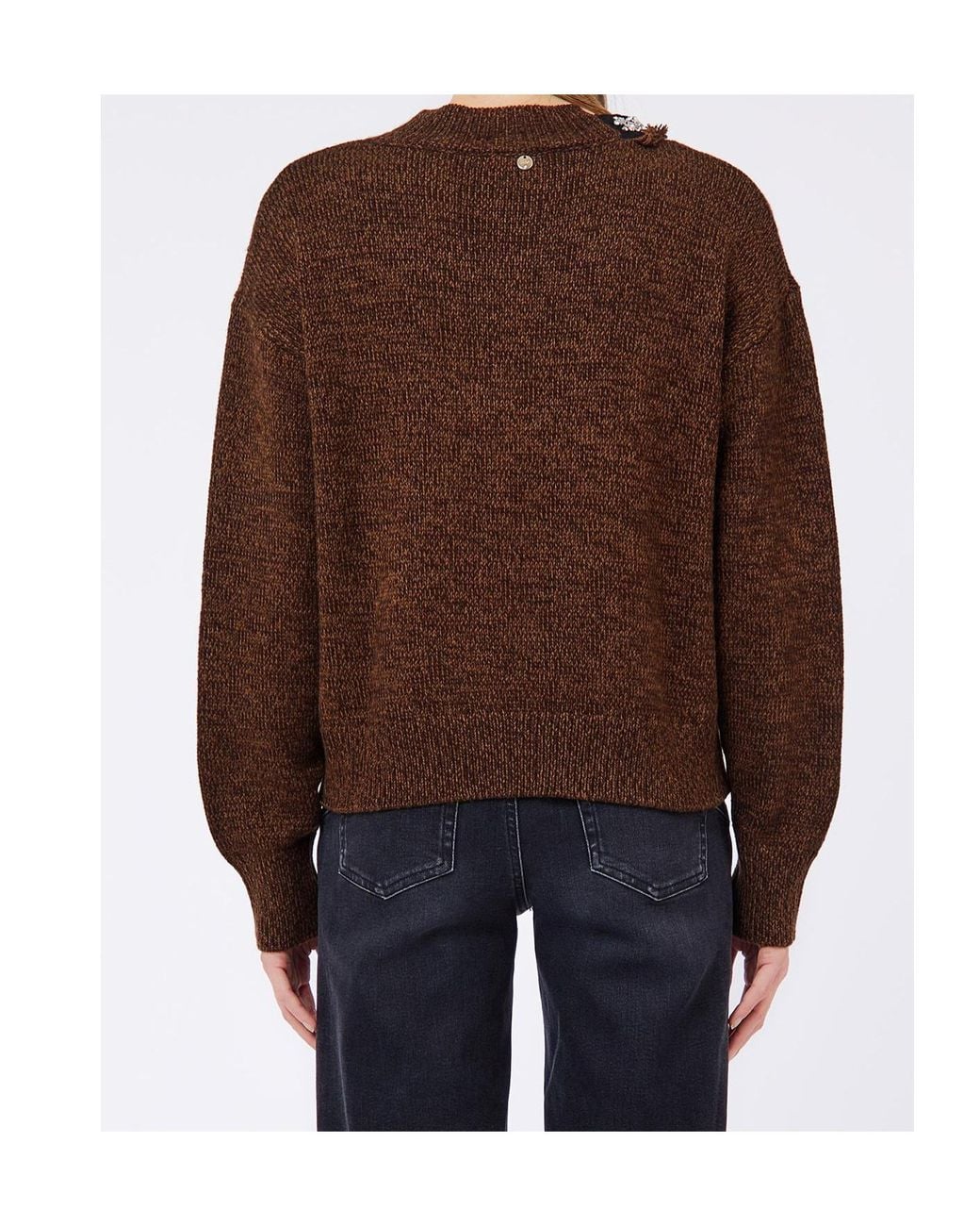 Liu Jo Brown Embellished Round-Neck Knitted Sweater