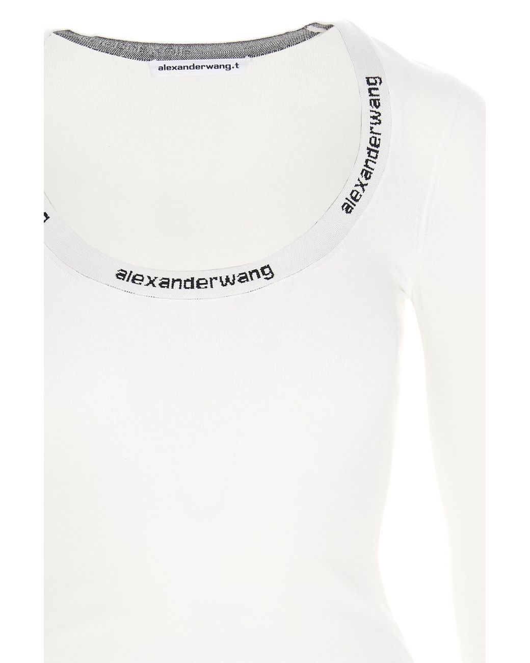 Alexander Wang White Logo-Print Long-Sleeved Top