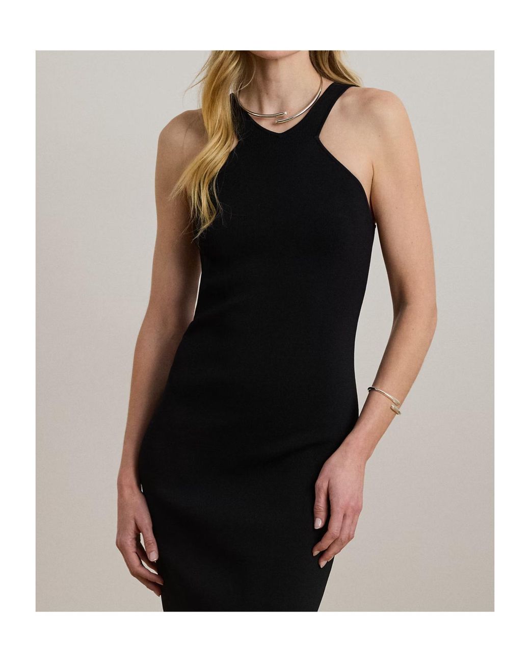 Ralph Lauren Black Lauren Rib-Knit Sleeveless Midi Dress