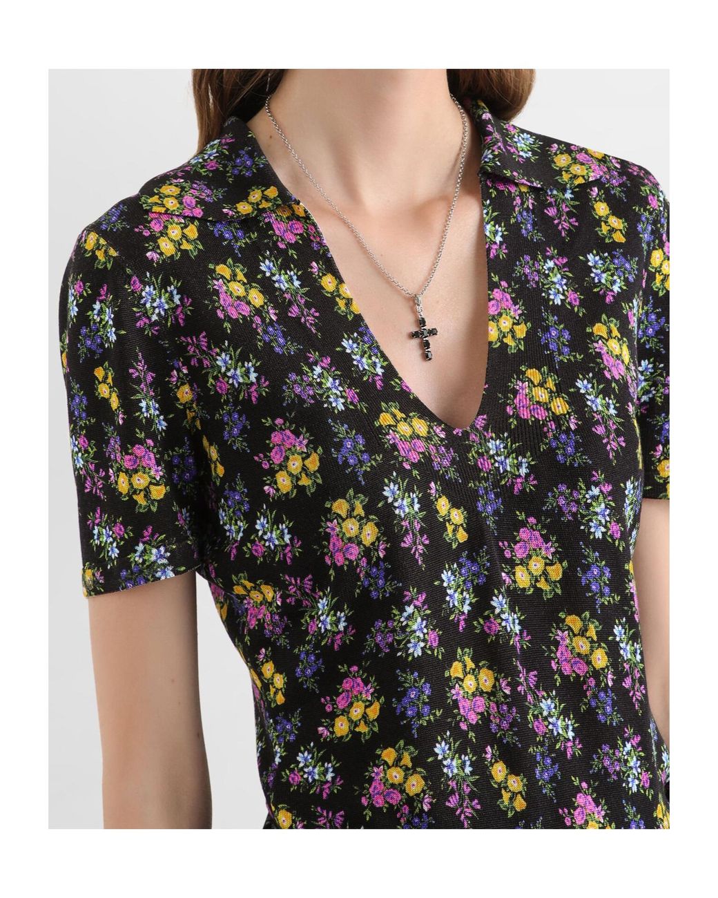 Dolce & Gabbana Black Floral Motif Polo Shirt