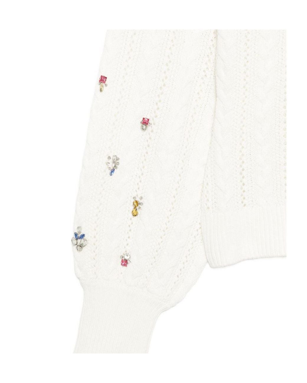 Liu Jo White Crystal-Embellished Cable-Knit Sweater