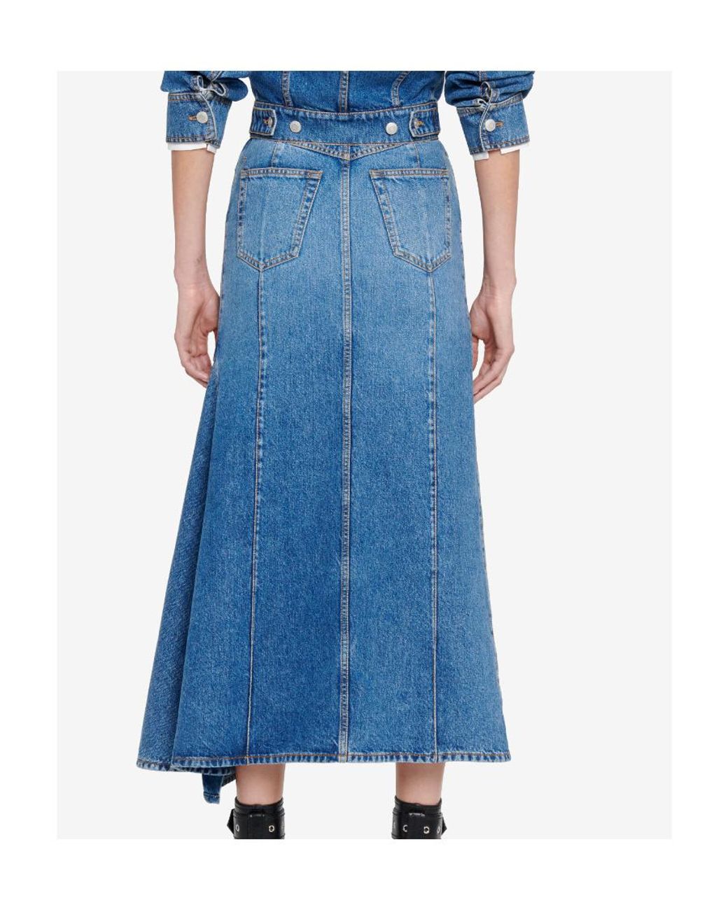 McQueen Blue Slashed Cut-Out Denim Midi Skirt