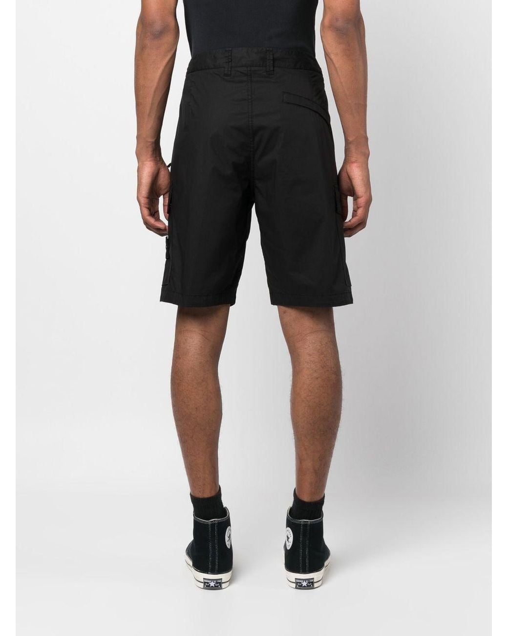Stone Island Black Paracadute Cargo Shorts for men