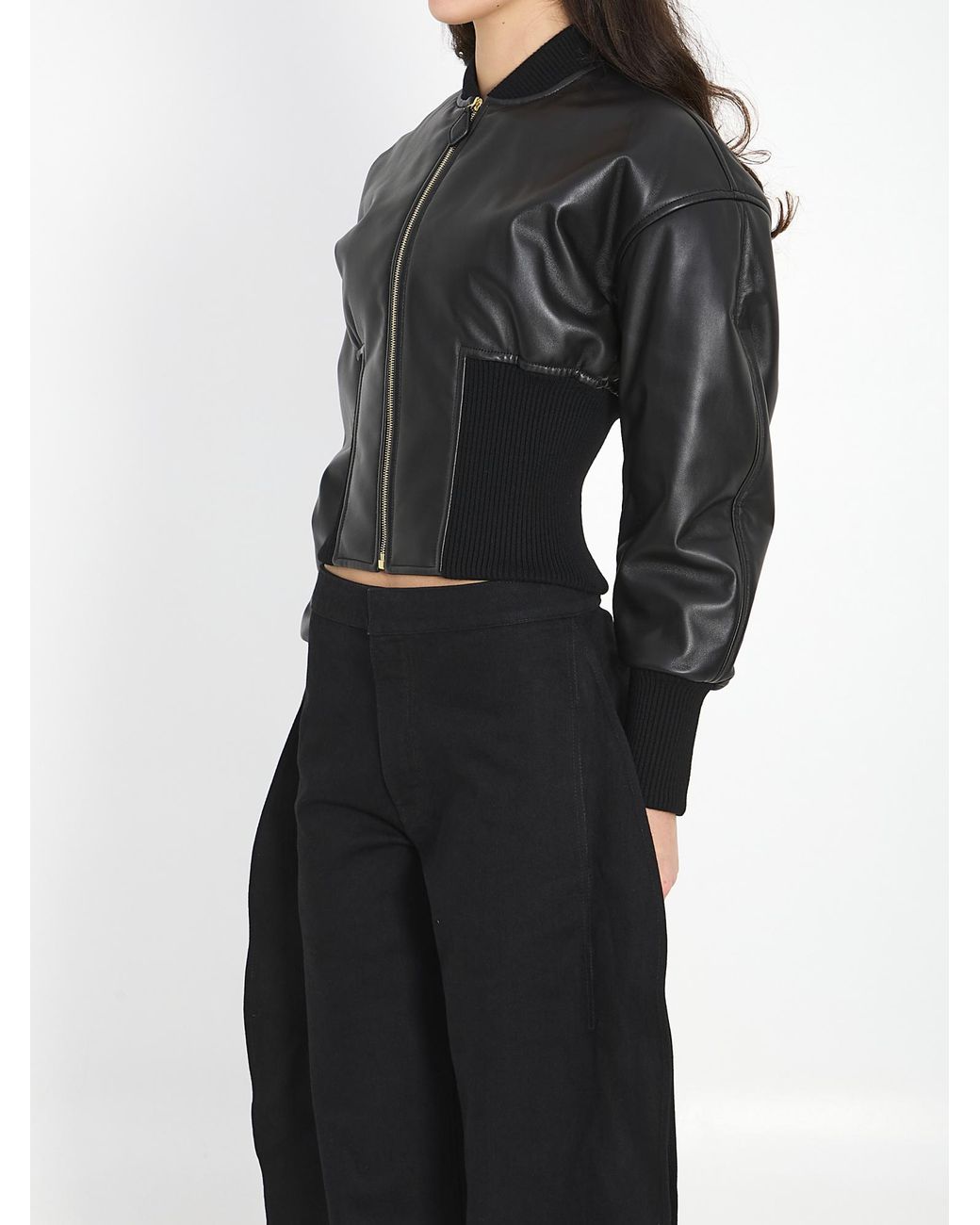 Alaïa Black Leather Bomber Jacket