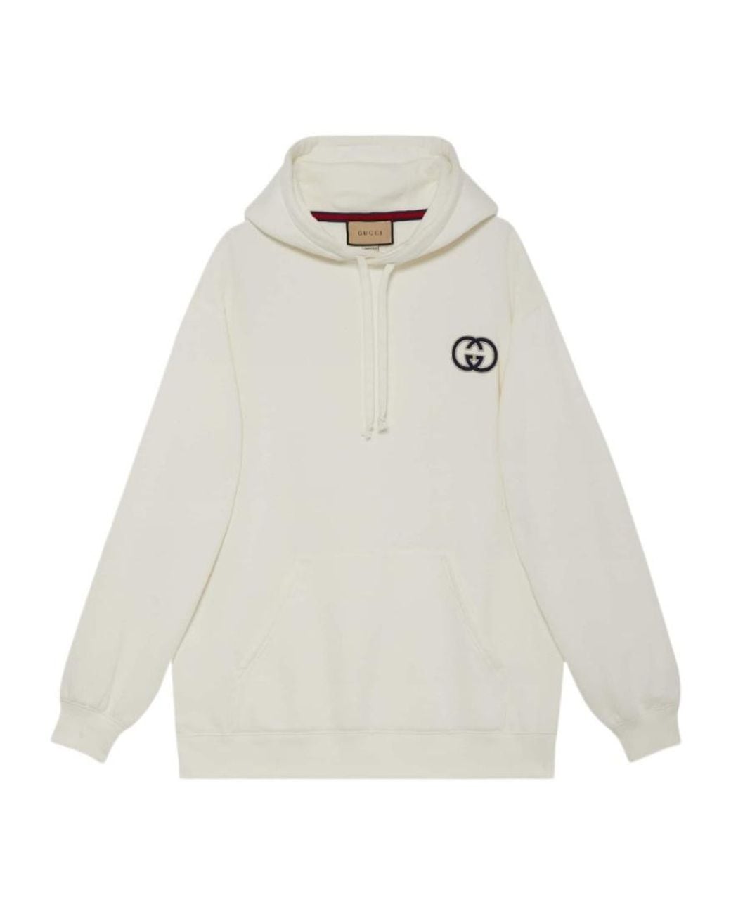 Gucci White Gg Logo Motif Embroidered Hoodie