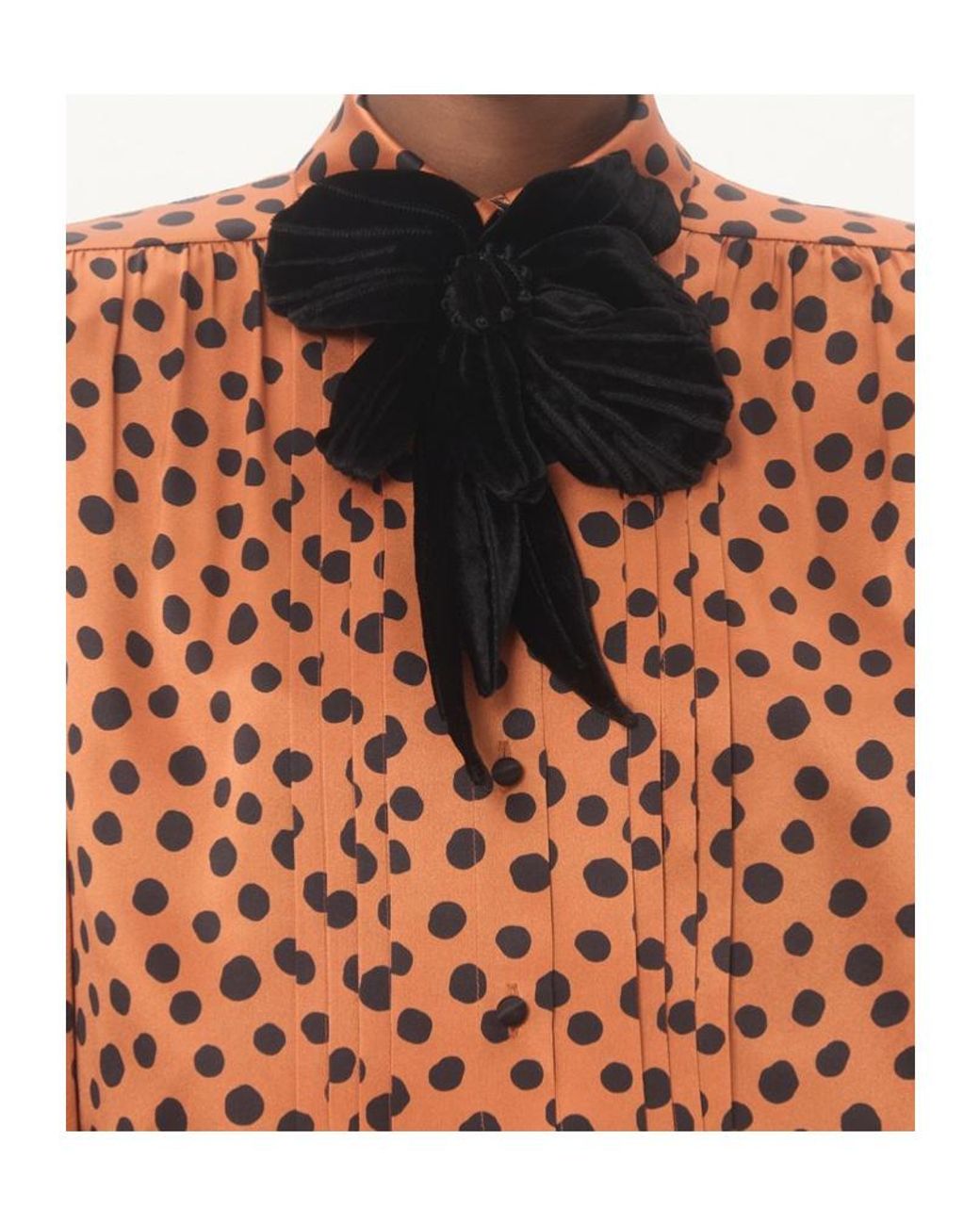 Valentino Orange Crepe Satin Shirt With Plus De Pois Dalmata Print