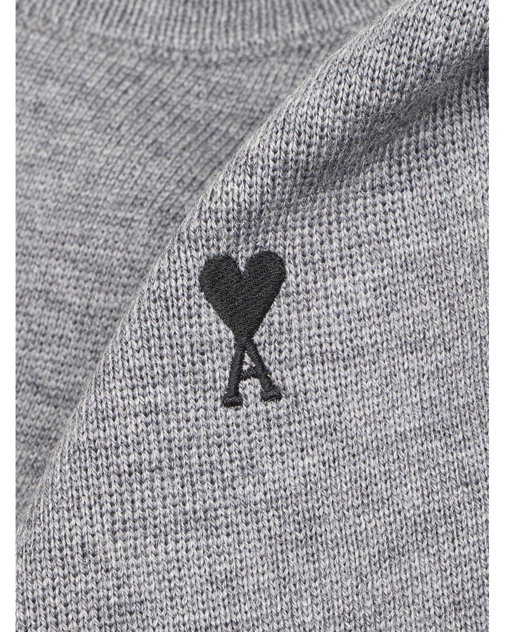AMI Gray Logo Embroidered Crewneck Jumper for men