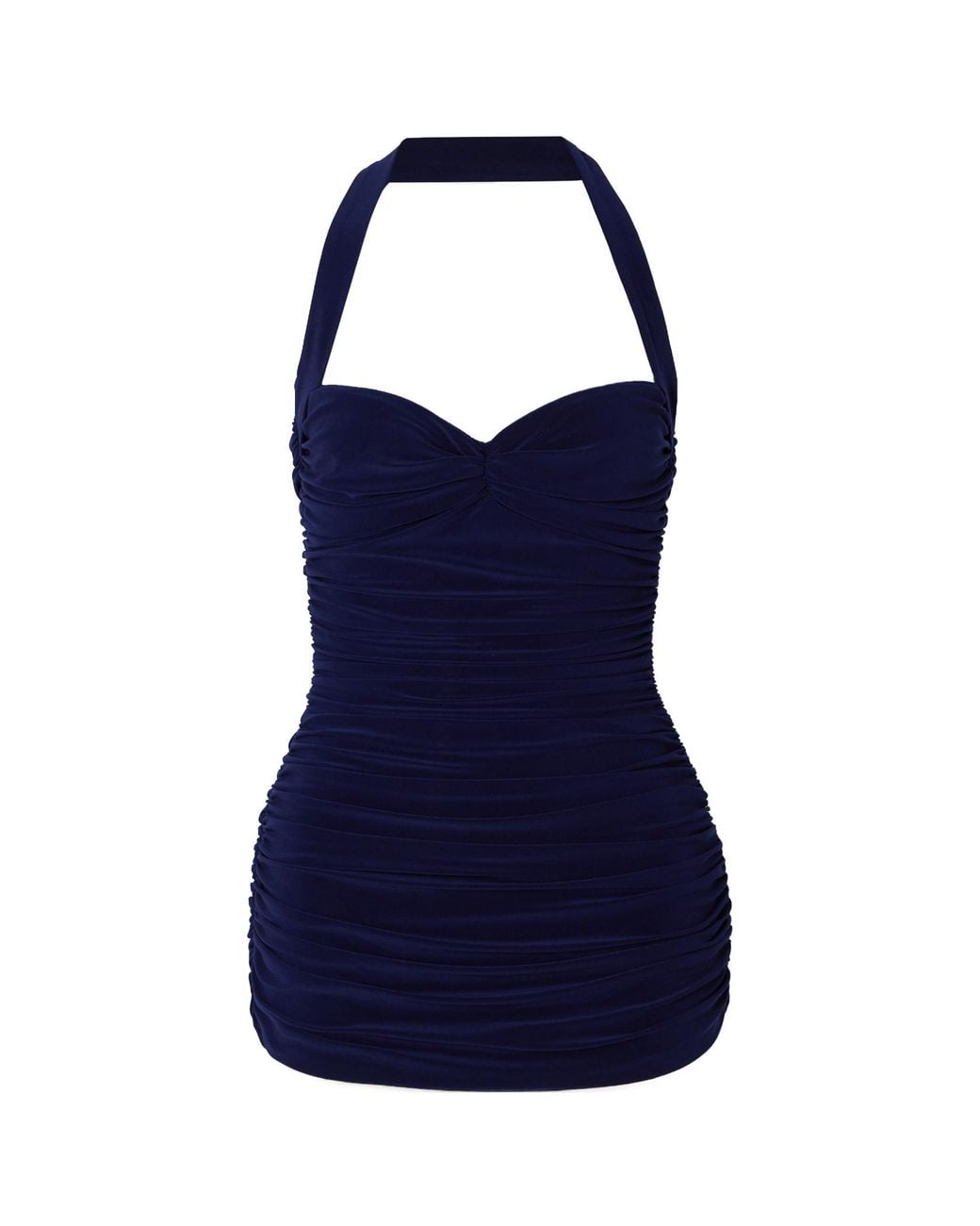 Norma Kamali Blue Pleated Neck One-Piece Swimsuit