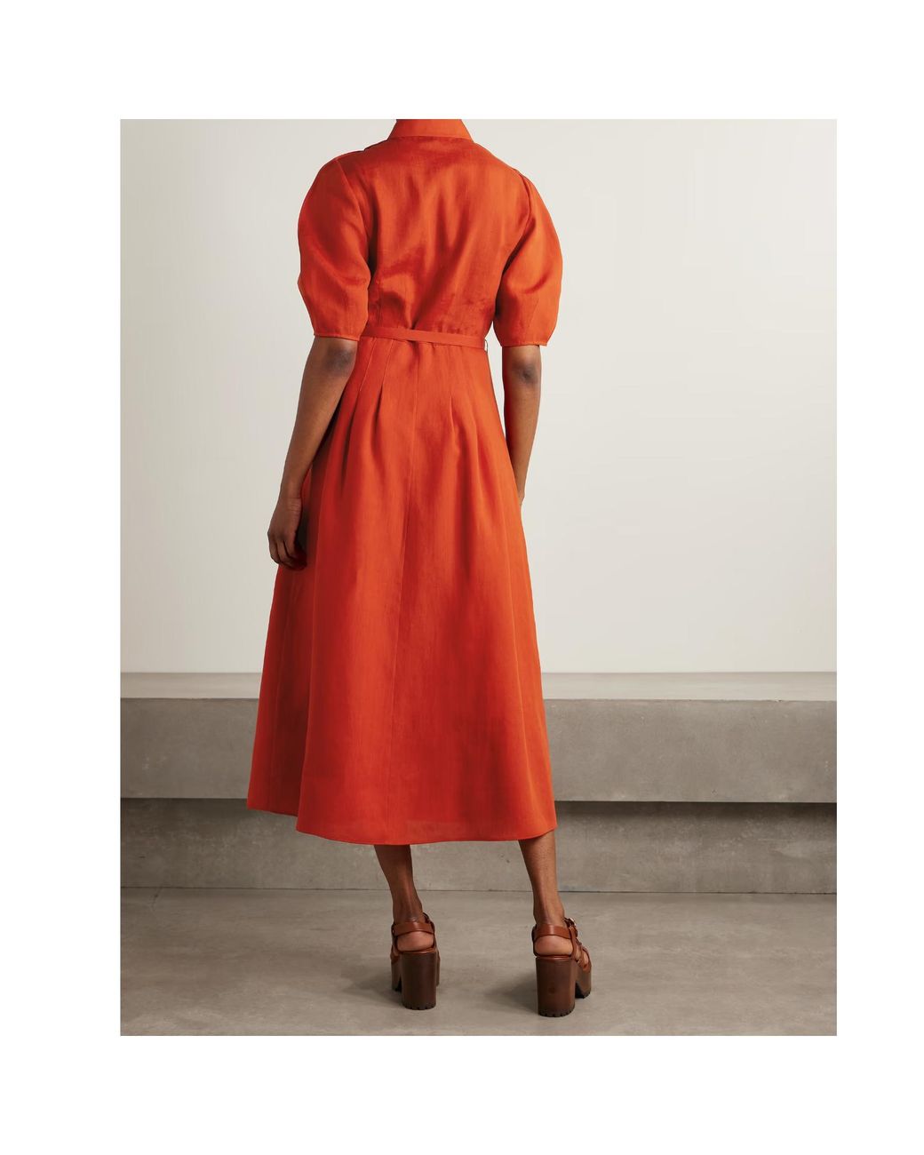 Gabriela Hearst Red Maude Belted Linen Midi Shirt Dress
