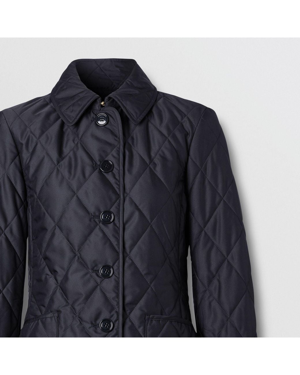 Burberry Blue Diamond-Quilted Buttoned Jacket