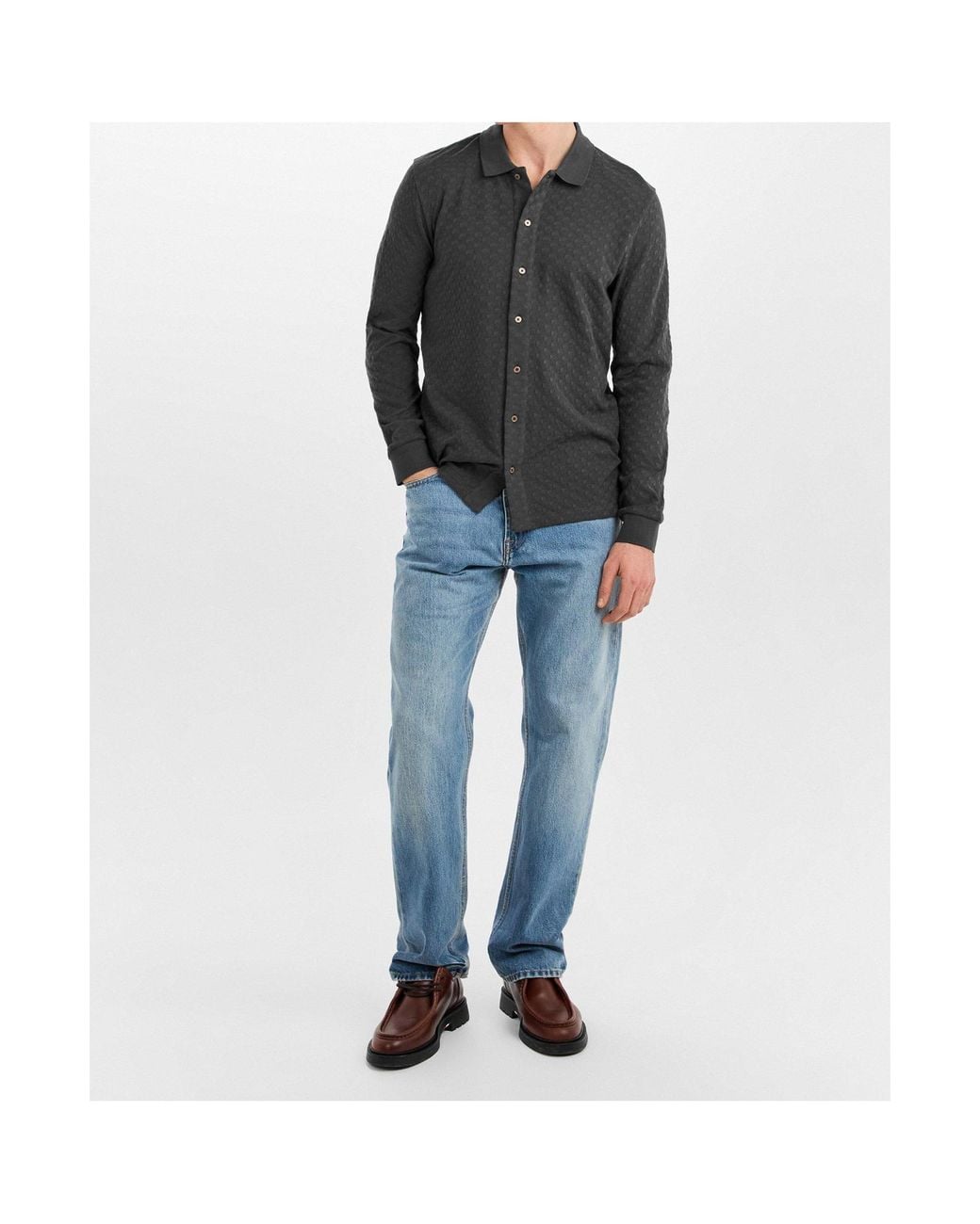 Paul Smith Gray Ps Bttn Waffle Ls Sn61 for men