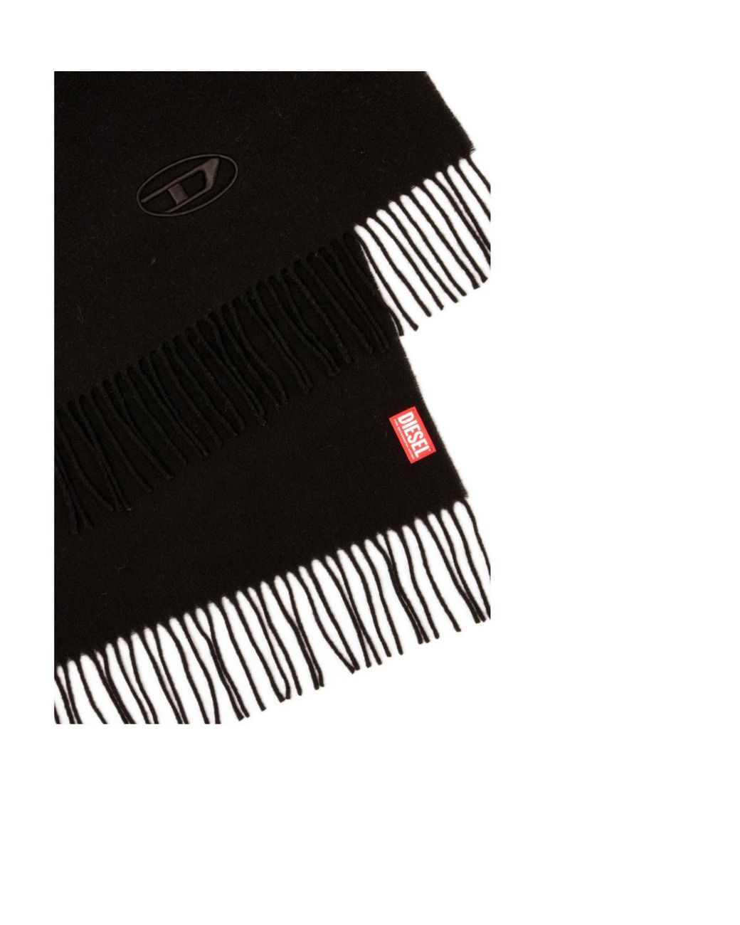 DIESEL Black S-Imon-D-Long Logo Fringed Scarf for men