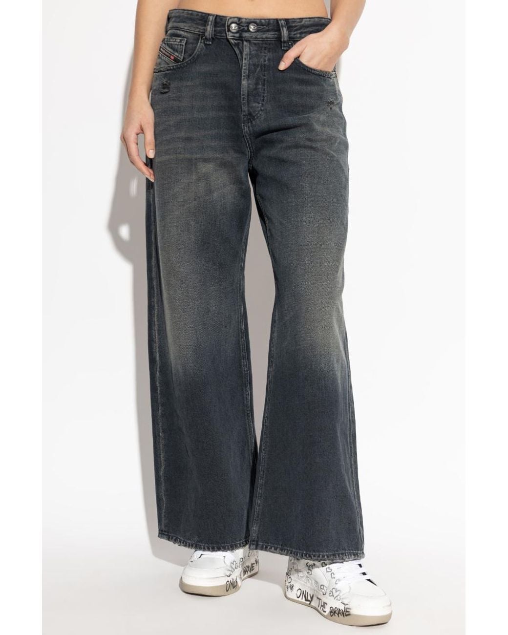 DIESEL Gray 1996 D-Sire Wide-Leg Distressed Jeans