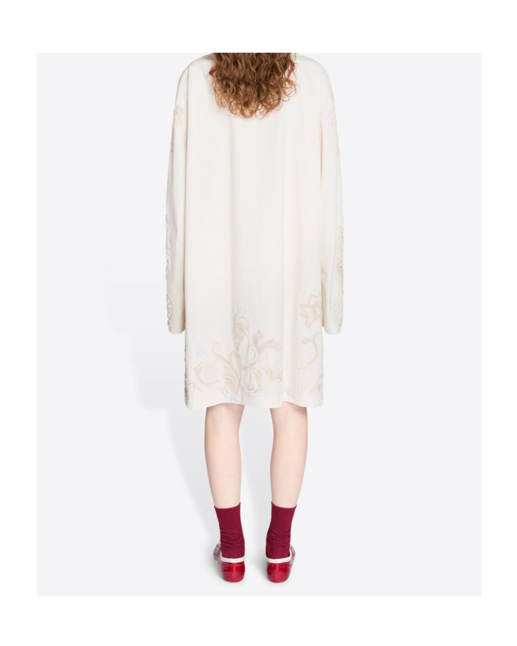 Dries Van Noten White Embroidered A-Line Coat