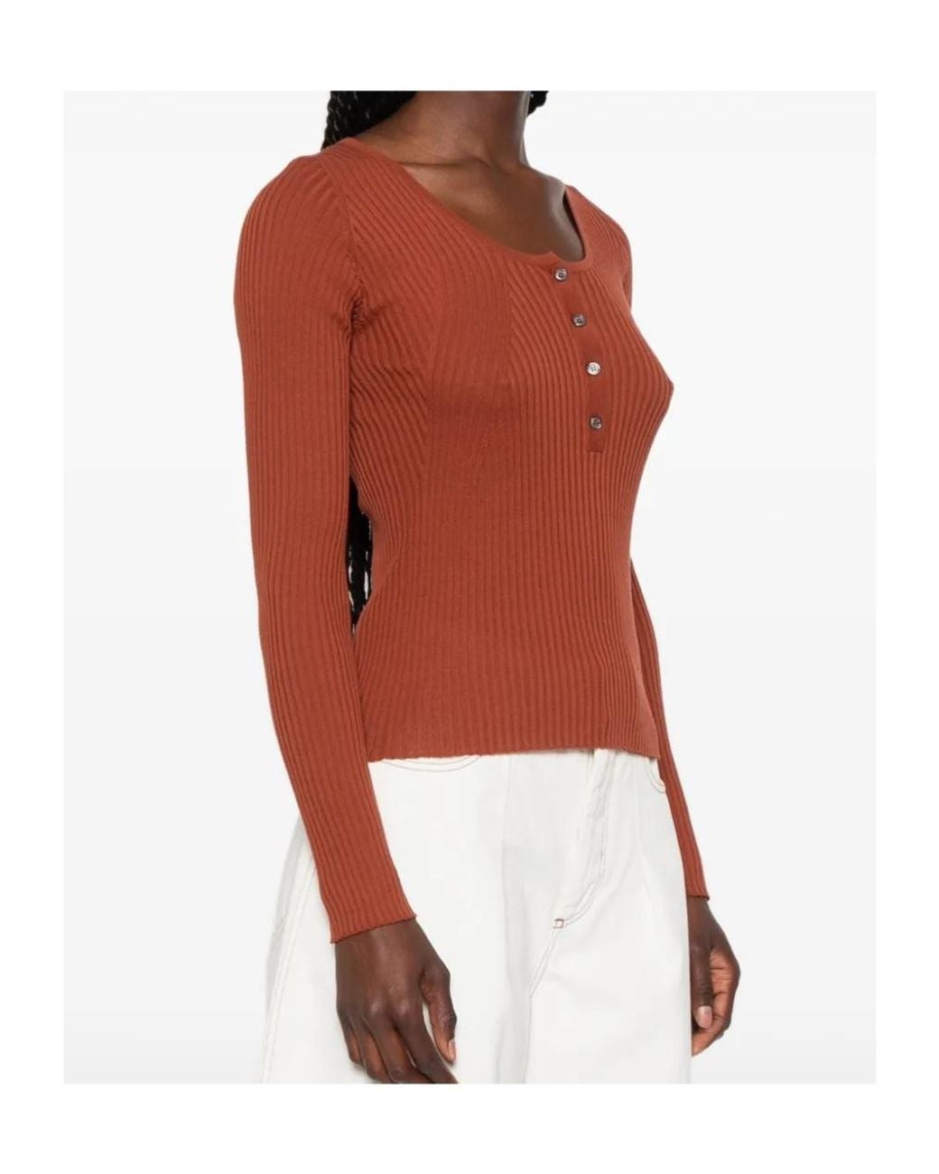 Roberto Collina Brown Ribbed-Knit Button-Up T-Shirt