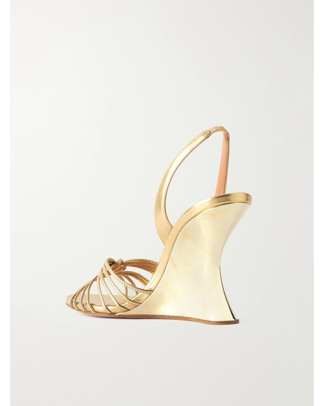 Aquazzura Serenity 95 Metallic Leather Wedge Sandals