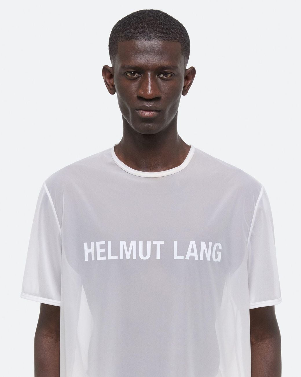 Helmut Lang White Logo Printed Sheer Crewneck T-Shirt