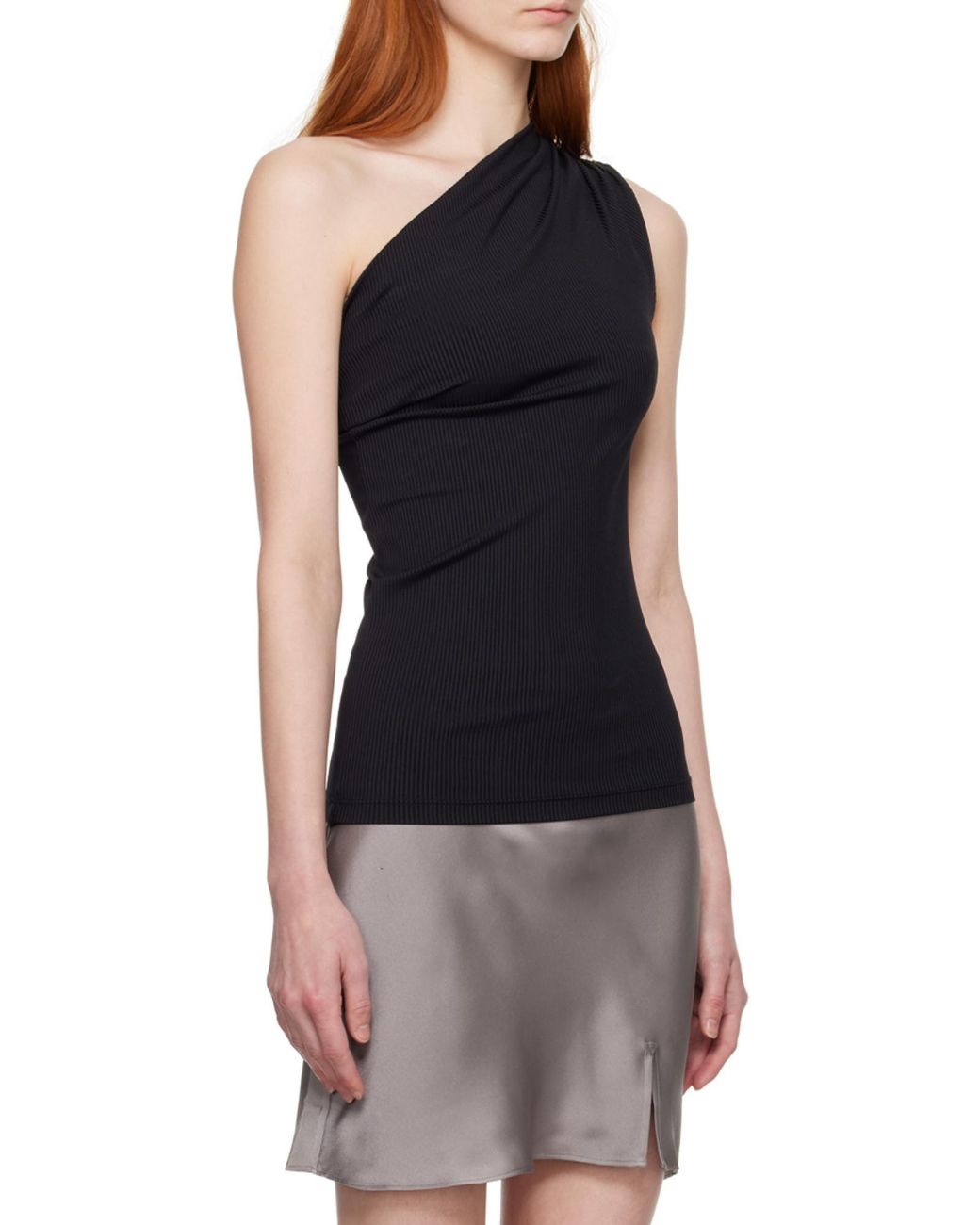 Anine Bing Blue Camila One-Shoulder Ribbed Top
