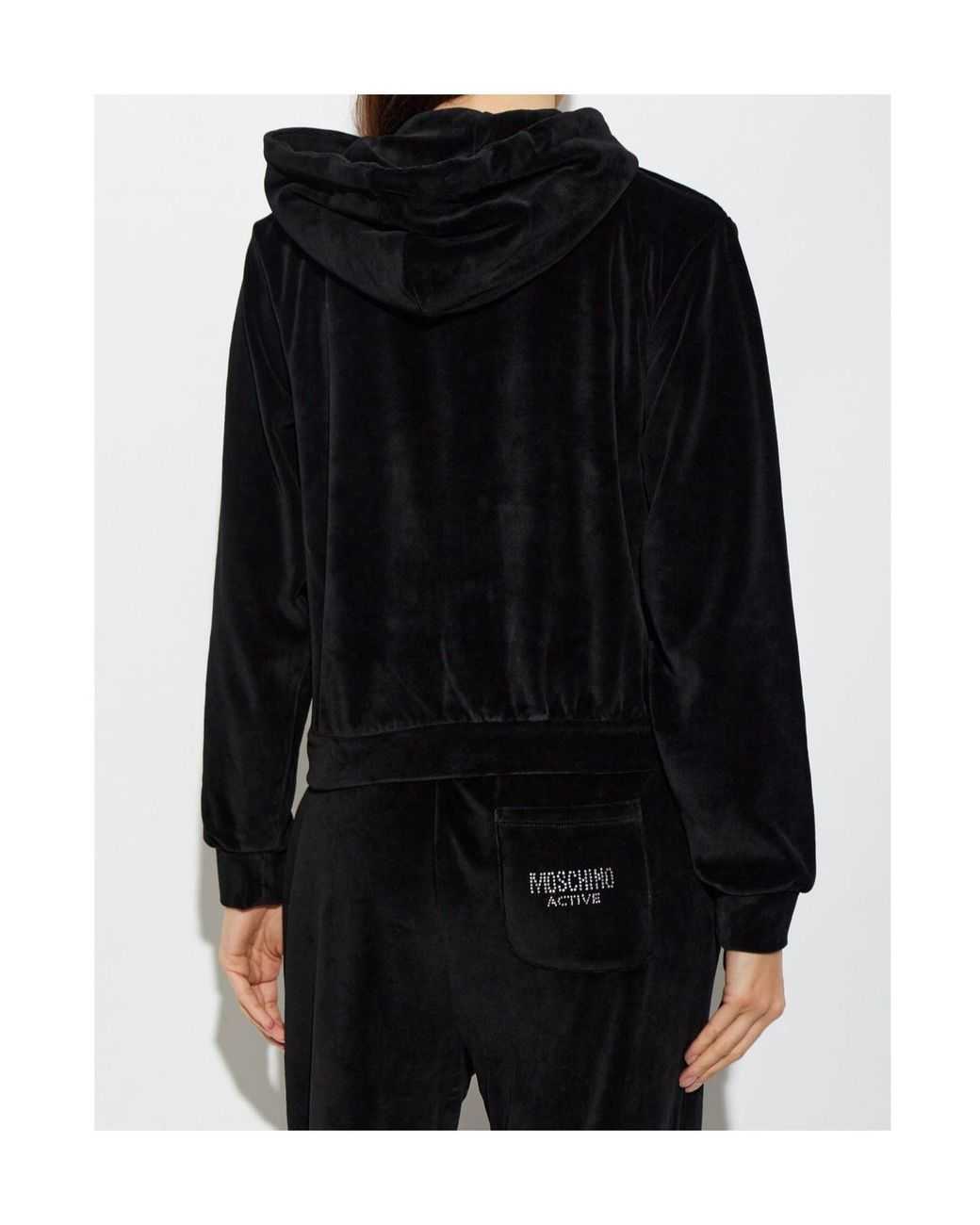 Moschino Black Active Logo Embellished Zip-Up Sweatshirt