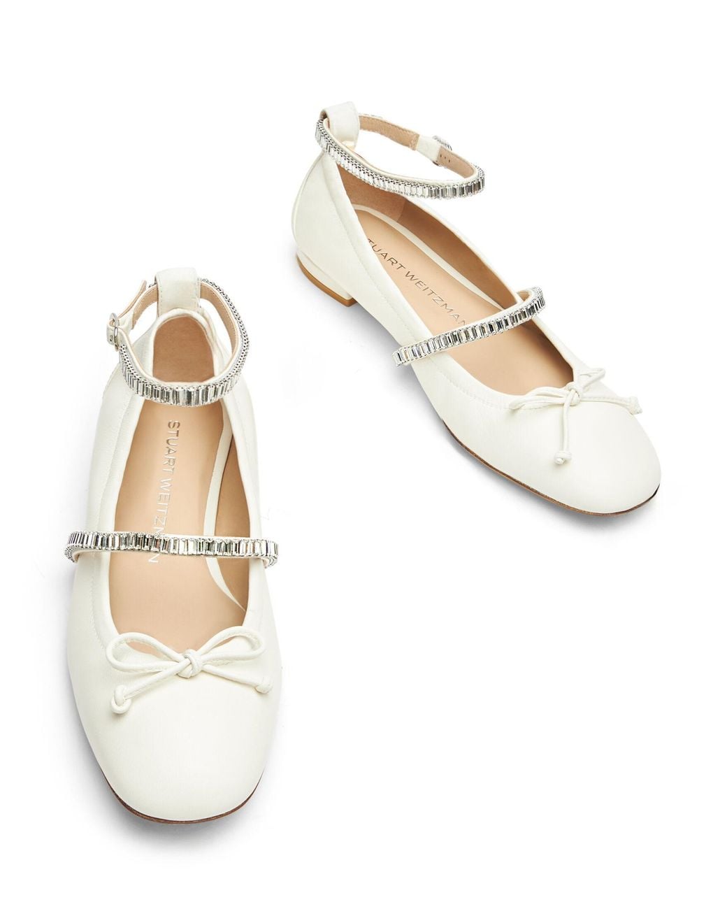 Stuart Weitzman White Stefanie Embellished Ballerina Flats