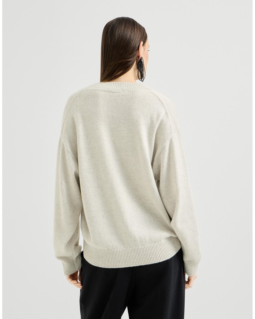 Brunello Cucinelli White Diamante Oversized Knitted Sweater