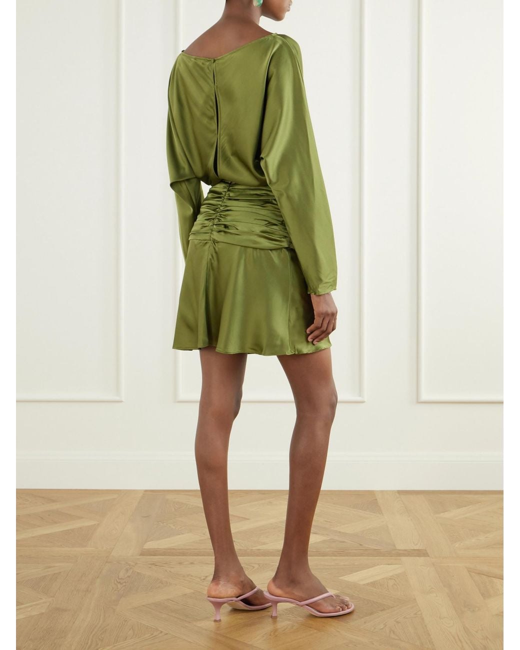 Staud Green Silk Mini Skirt