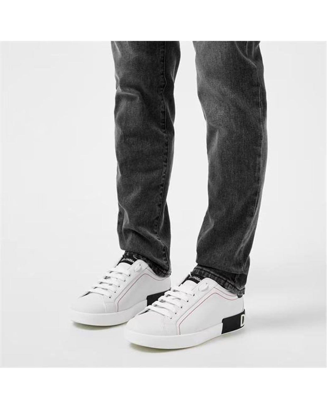 Dolce & Gabbana White Logo Portofino Leather Low-Top Trainers for men