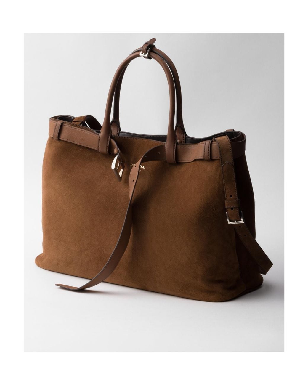 Prada Brown Buckle Suede Bag With Belt for men