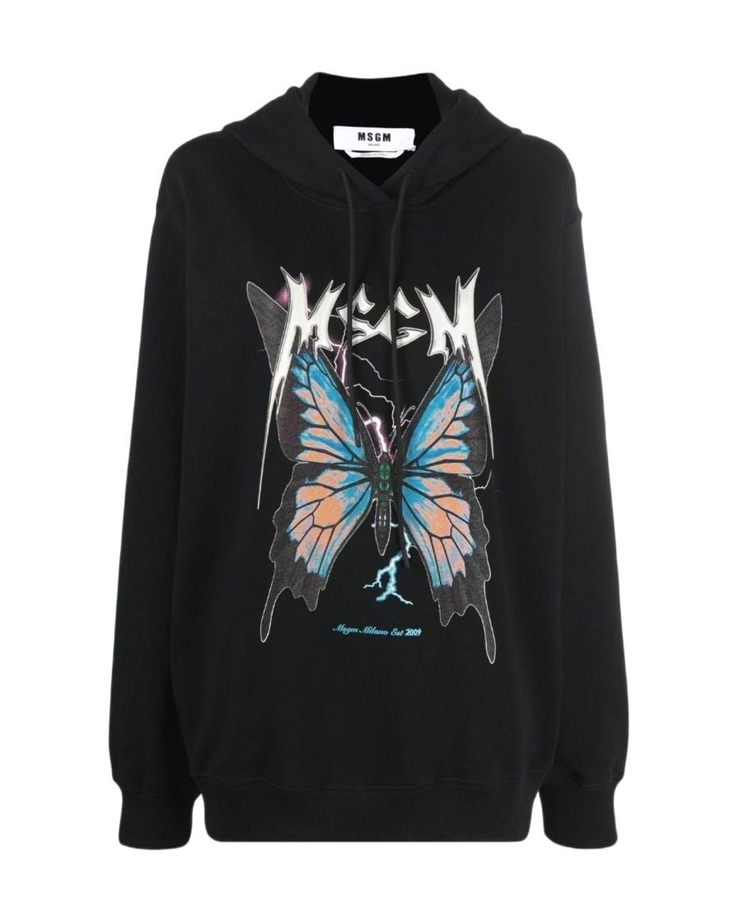 MSGM Black Graphic-Print Cotton Hoodie