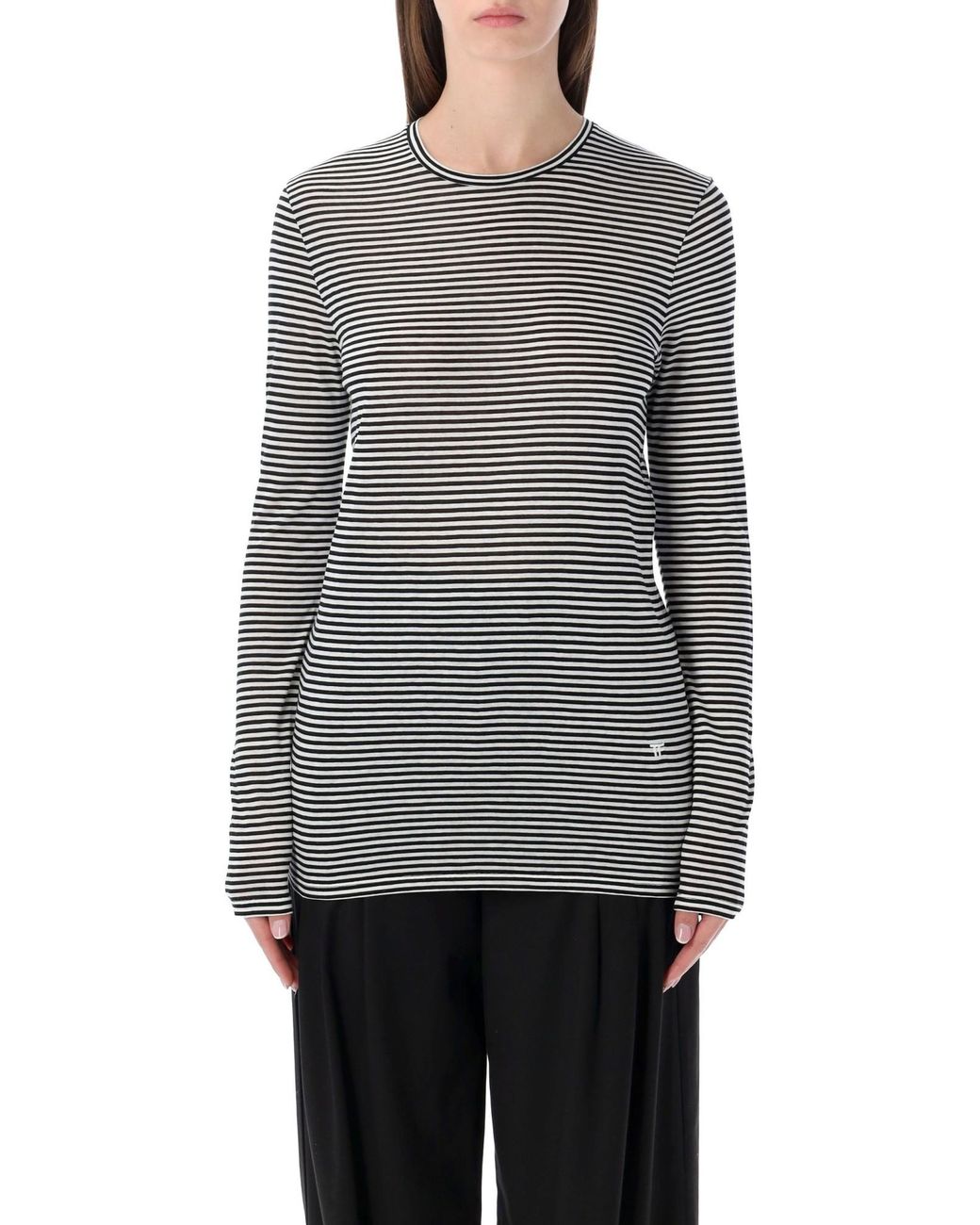 Tom Ford Gray Striped Long-sleeve Viscose Top