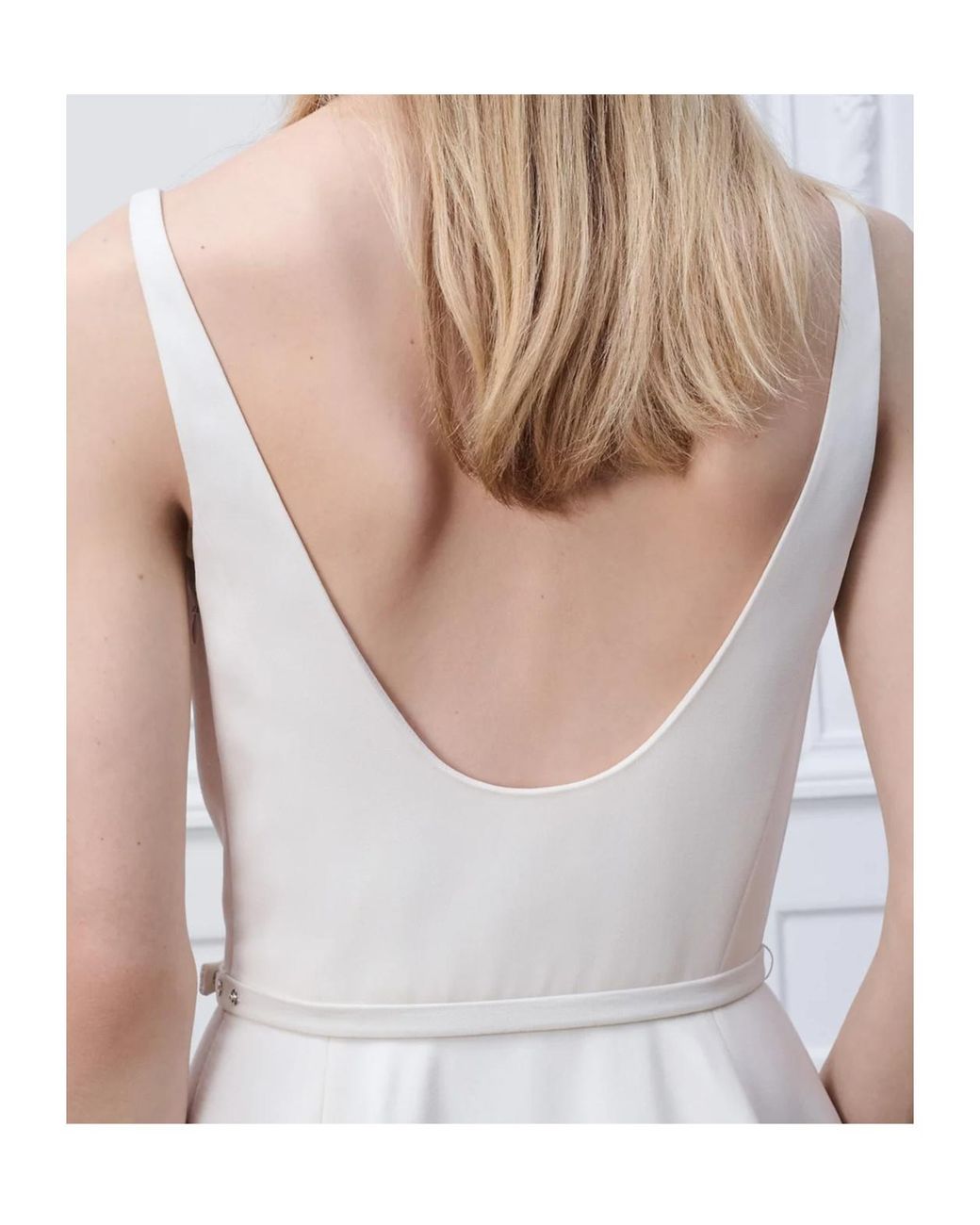 Dior White Belted Lace-Hem Dress