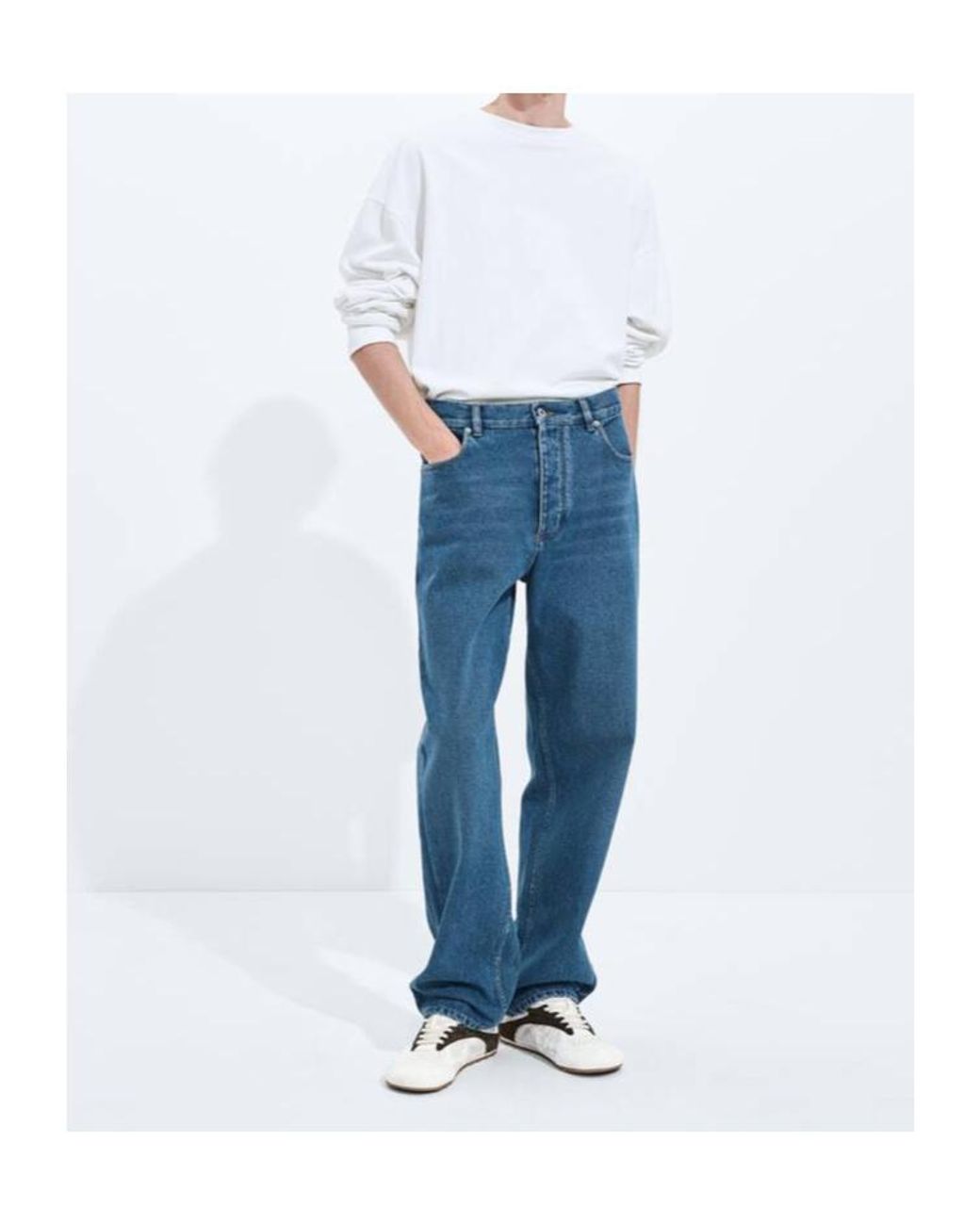 Bottega Veneta Blue Button Detailed Wide Leg Jeans for men