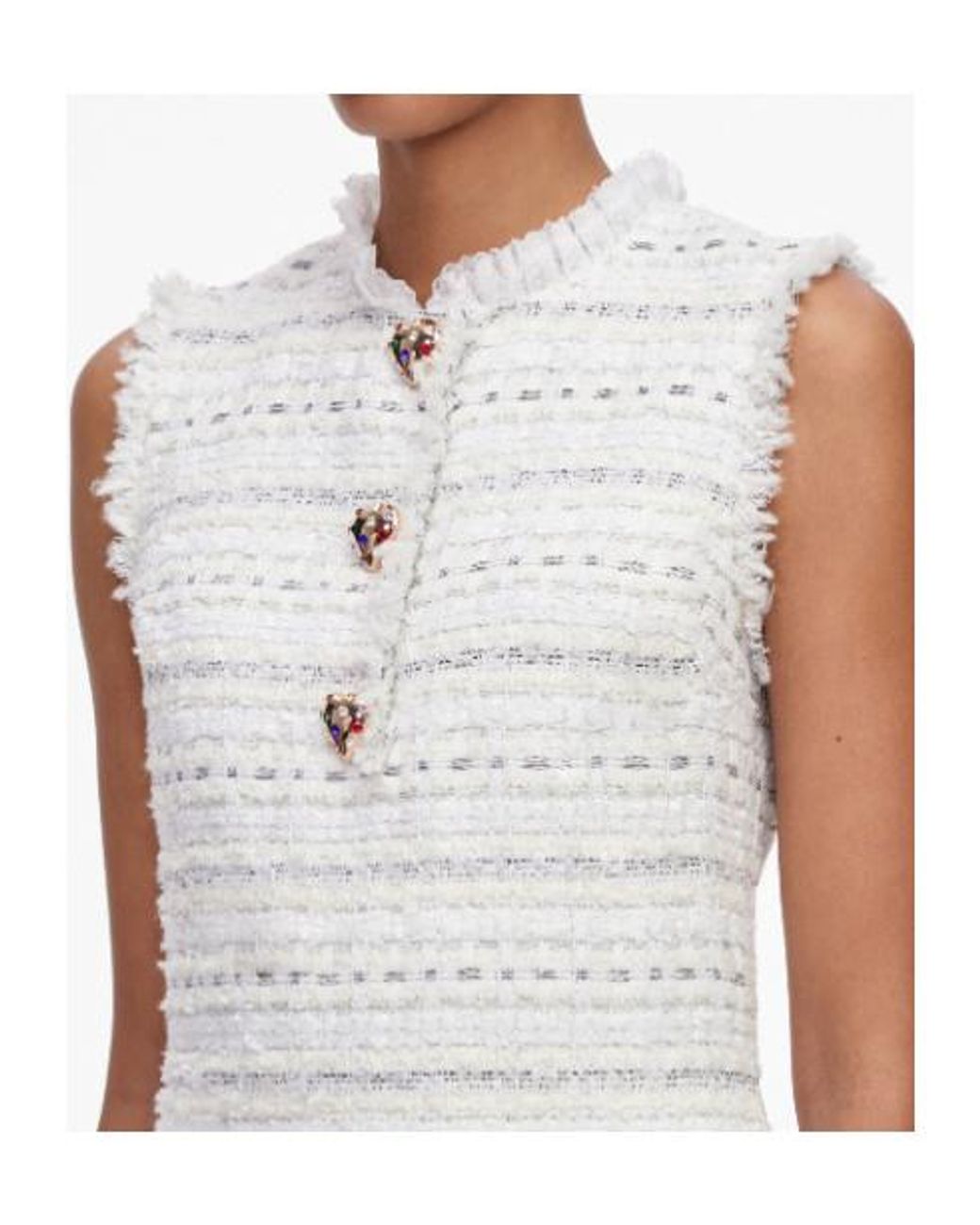 Self-Portrait White Boucle Sleeveless Mini Dress