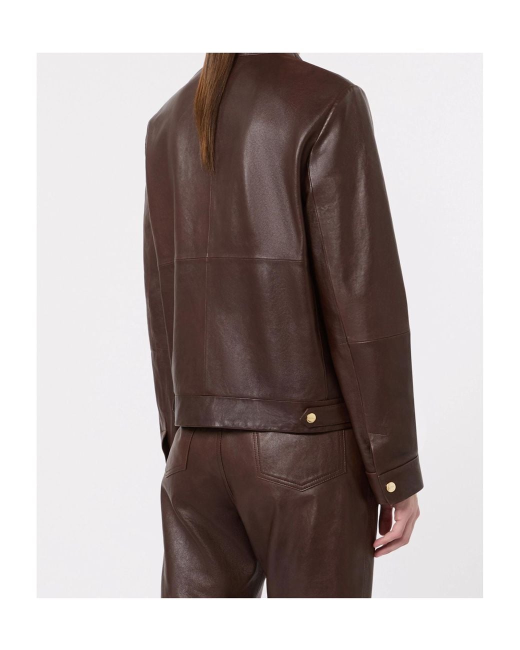Max Mara Brown High-Collar Leather Jacket