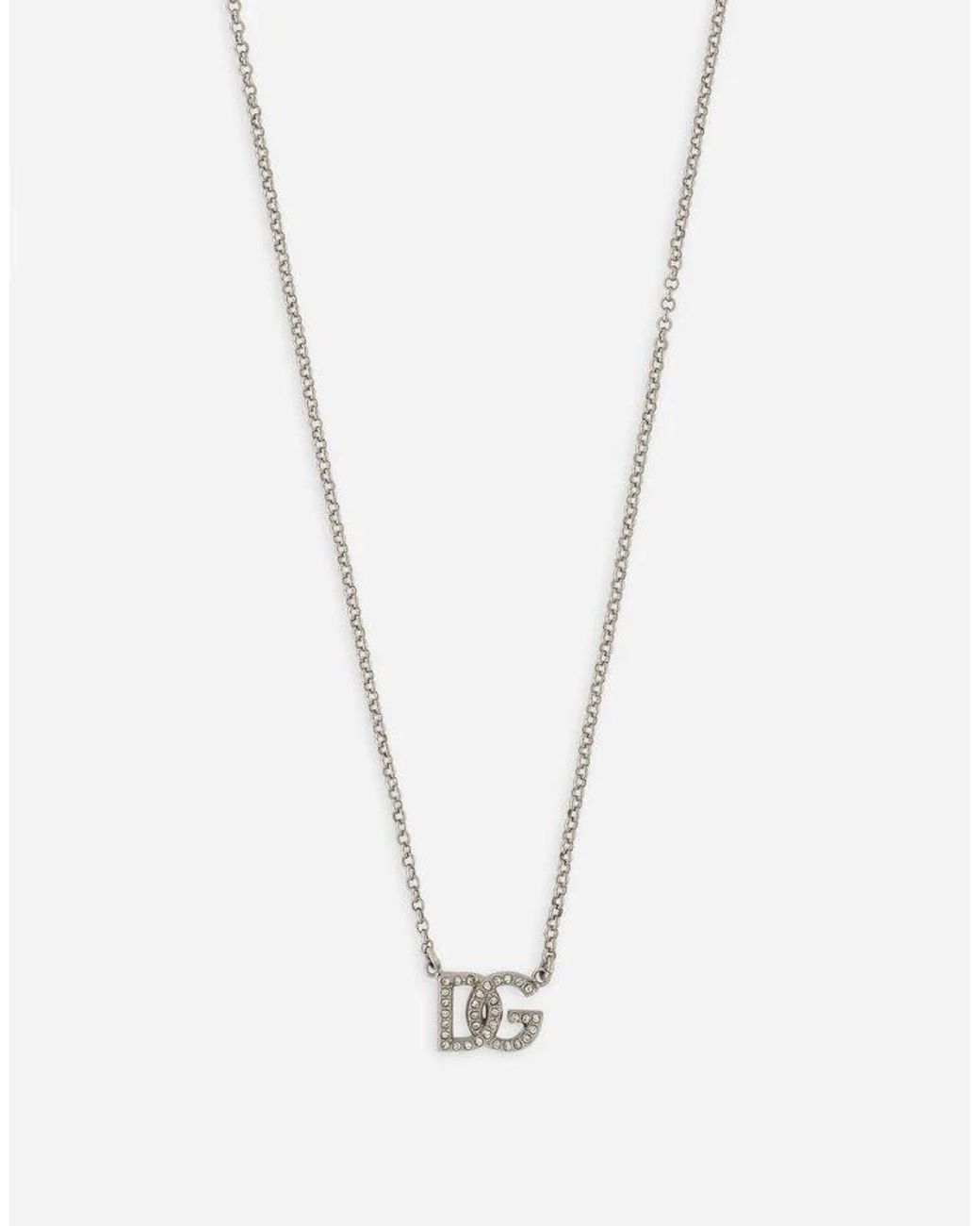 Dolce & Gabbana White Logo-Plaque Pendant Chained Necklace for men
