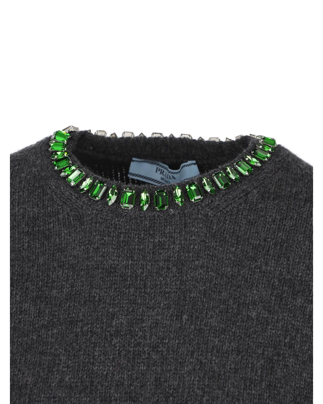 Prada Gray Embellished Short-Sleeved Jumper