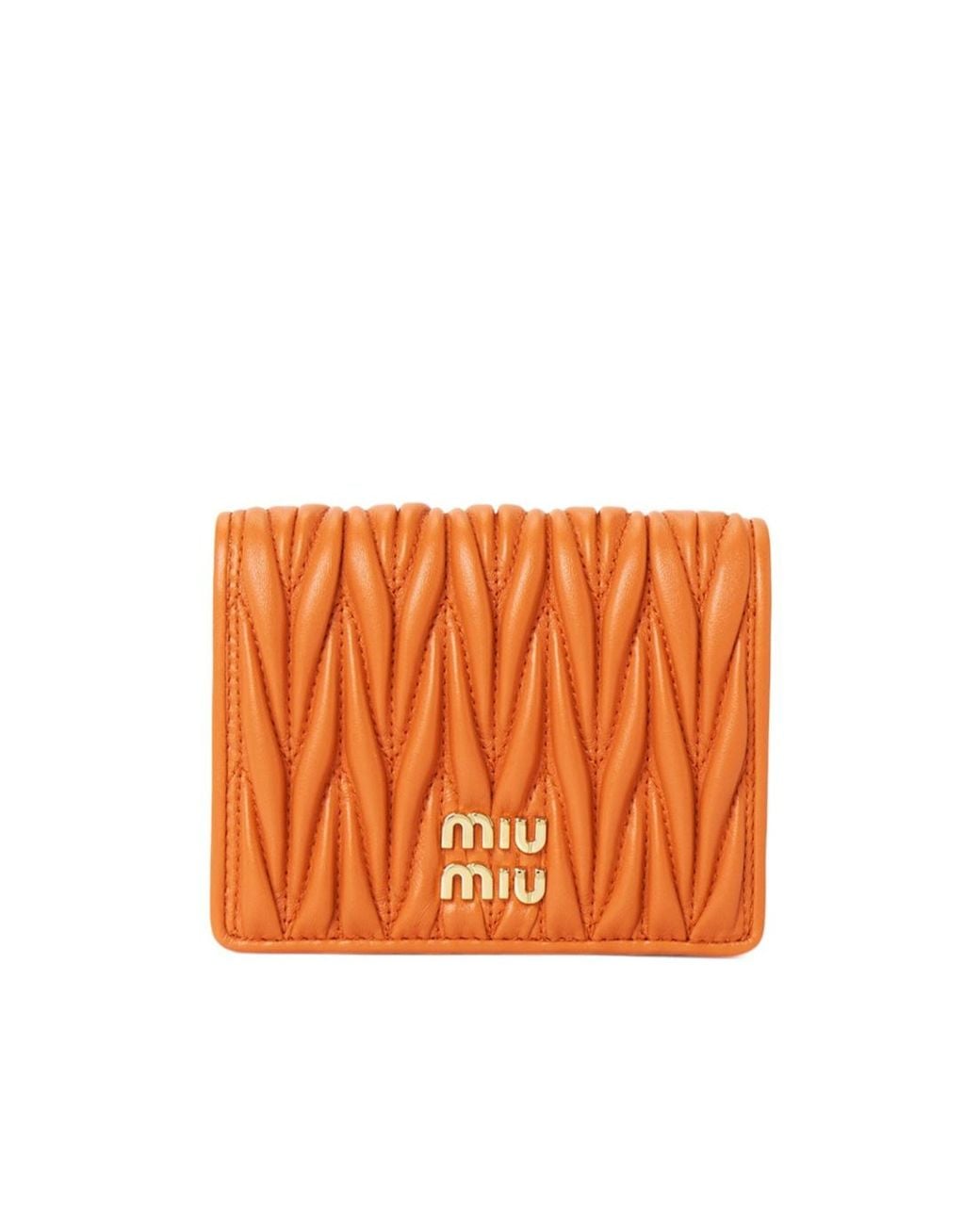 Miu Miu Orange Matelassé Logo Wallet
