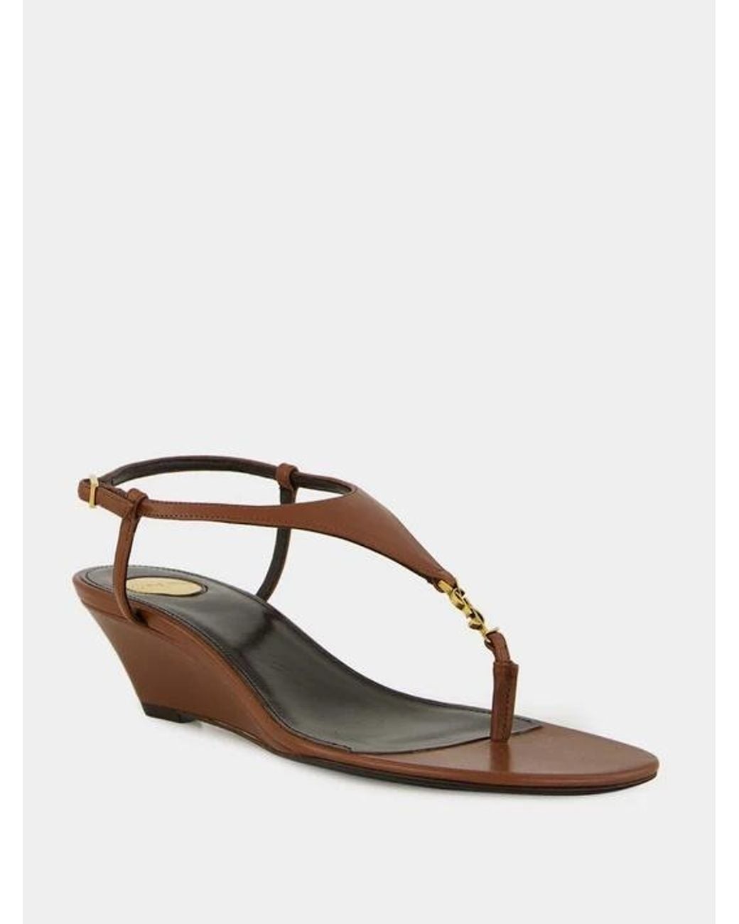 Saint Laurent Brown 40Mm Cassandre-Plaque Leather Sandals
